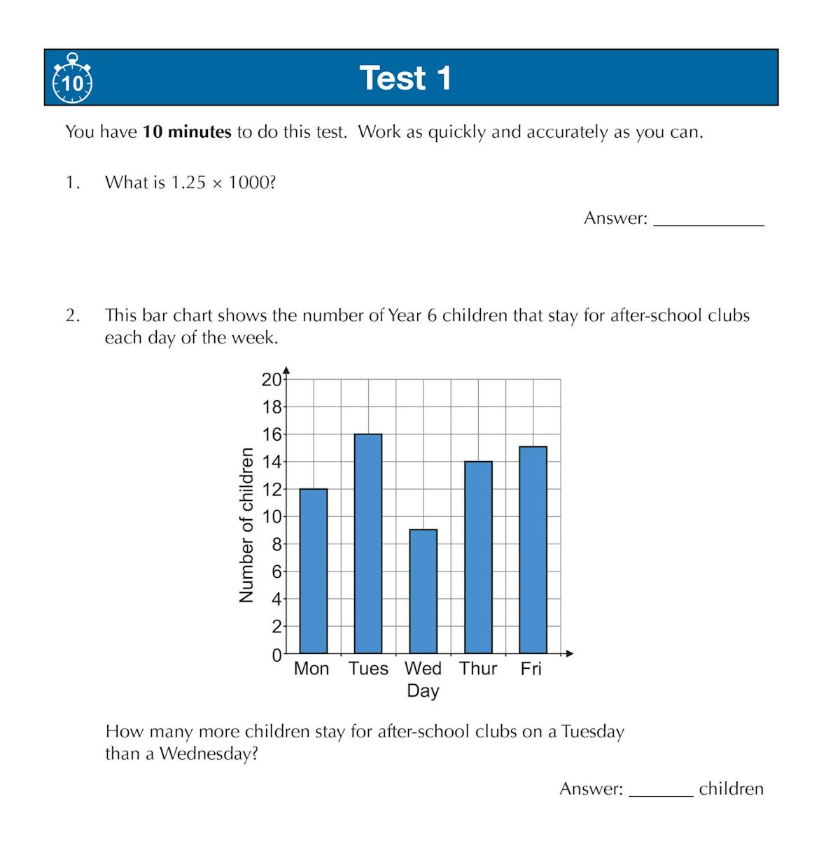 Sample test page from 11+ GL Maths 10-Minute Tests Book 2