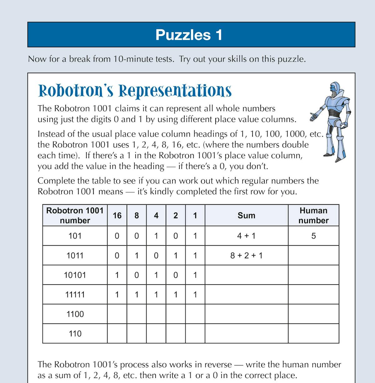Sample test page showing maths word problems with multiple-choice and written-answer questions