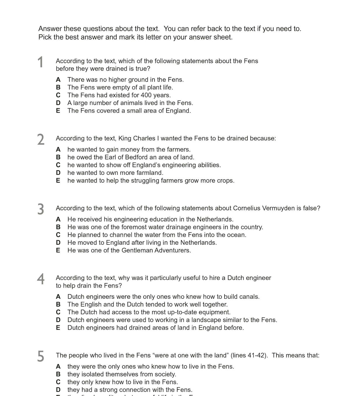 Inside page showing multiple-choice answer grid and question format