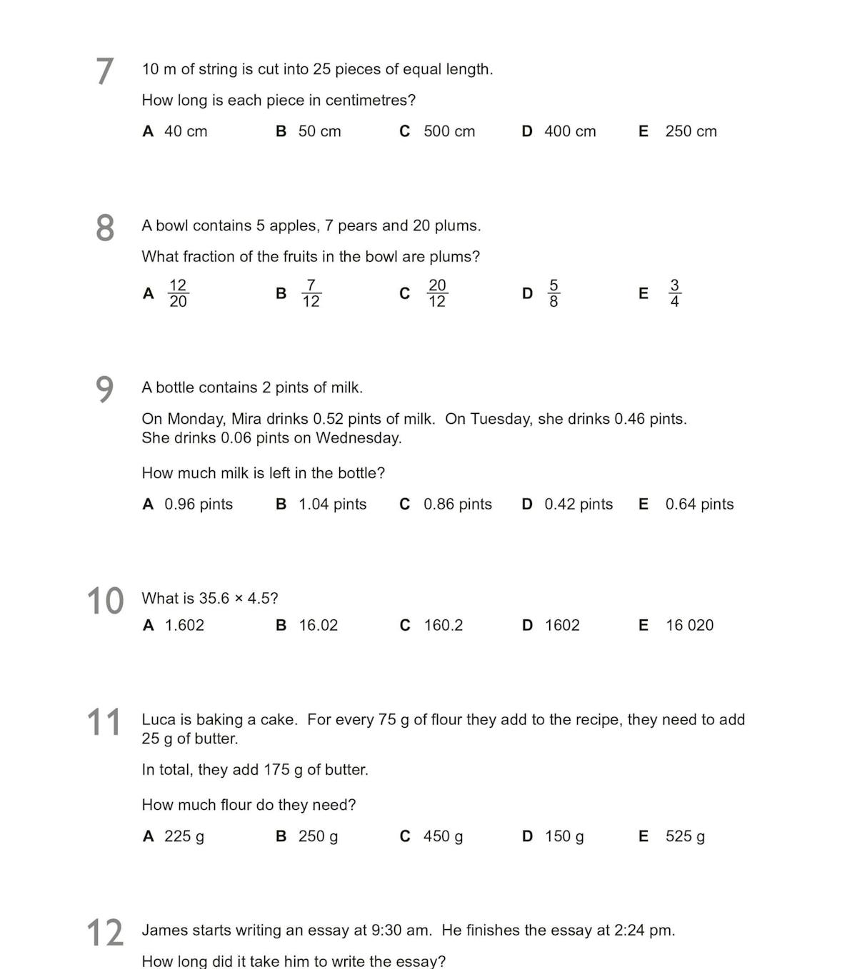 Sample maths questions from 11+ GL Practice Papers Pack 3