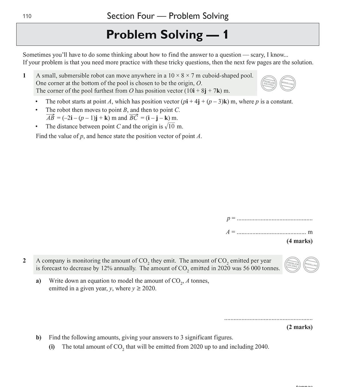 Problem-solving questions from the Edexcel A-Level Maths workbook