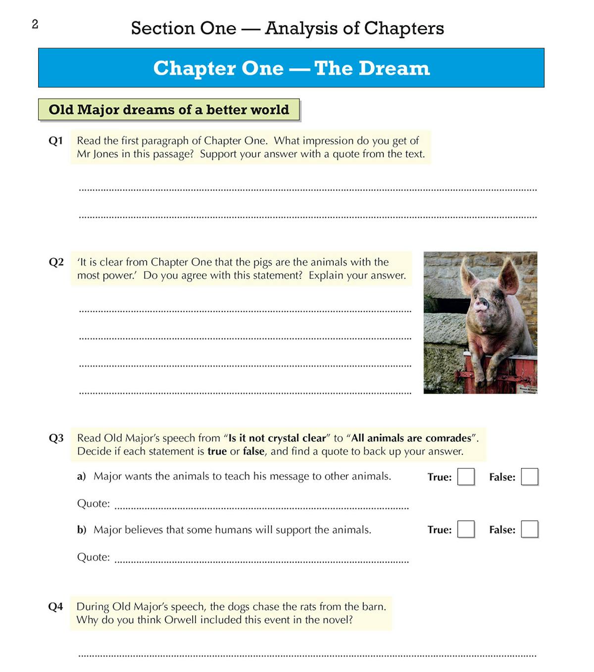 Workbook page showing Chapter One questions with space for written answers