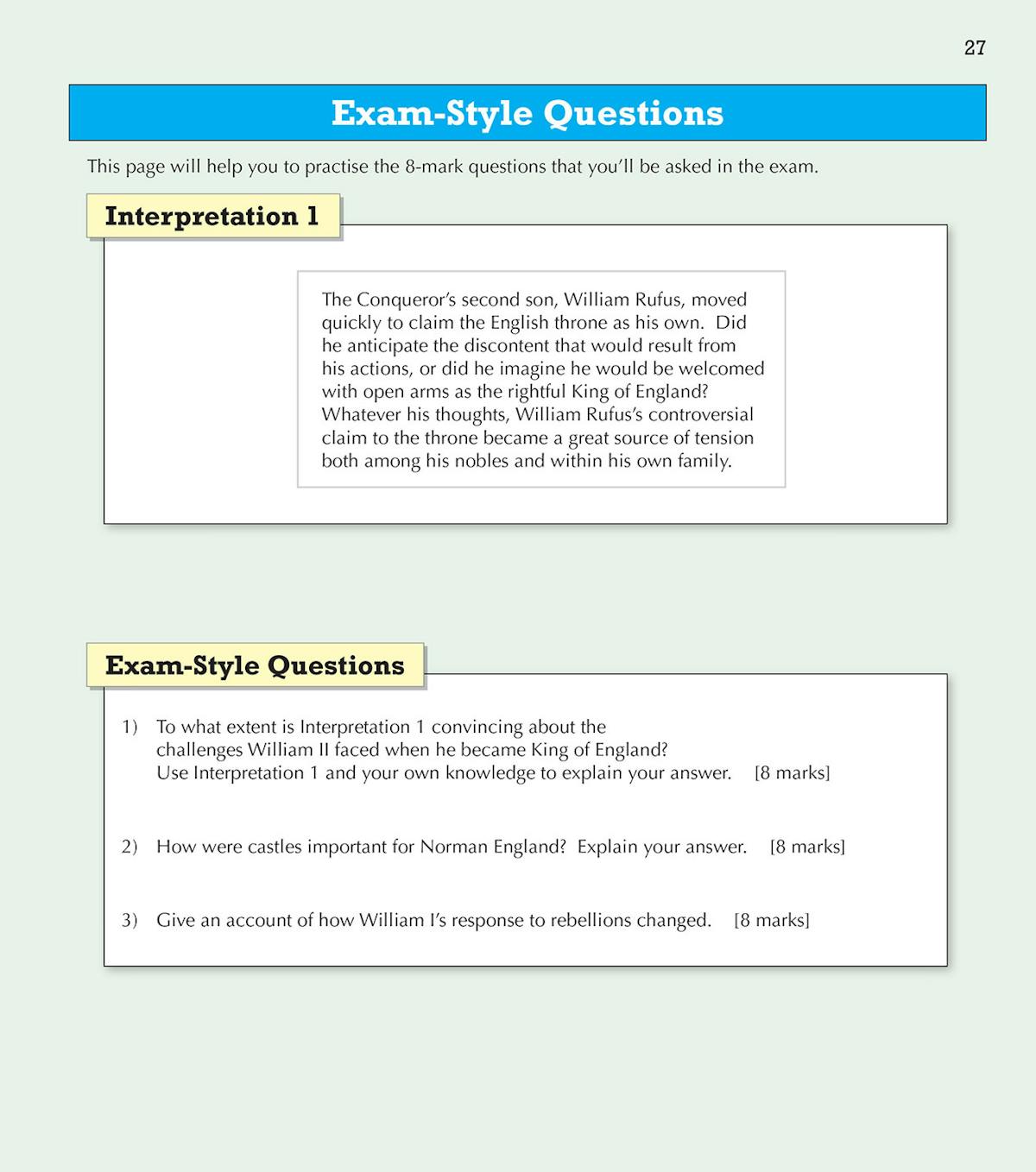 Worked exam-style question page showing how to tackle interpretation questions about the Battle of Hastings