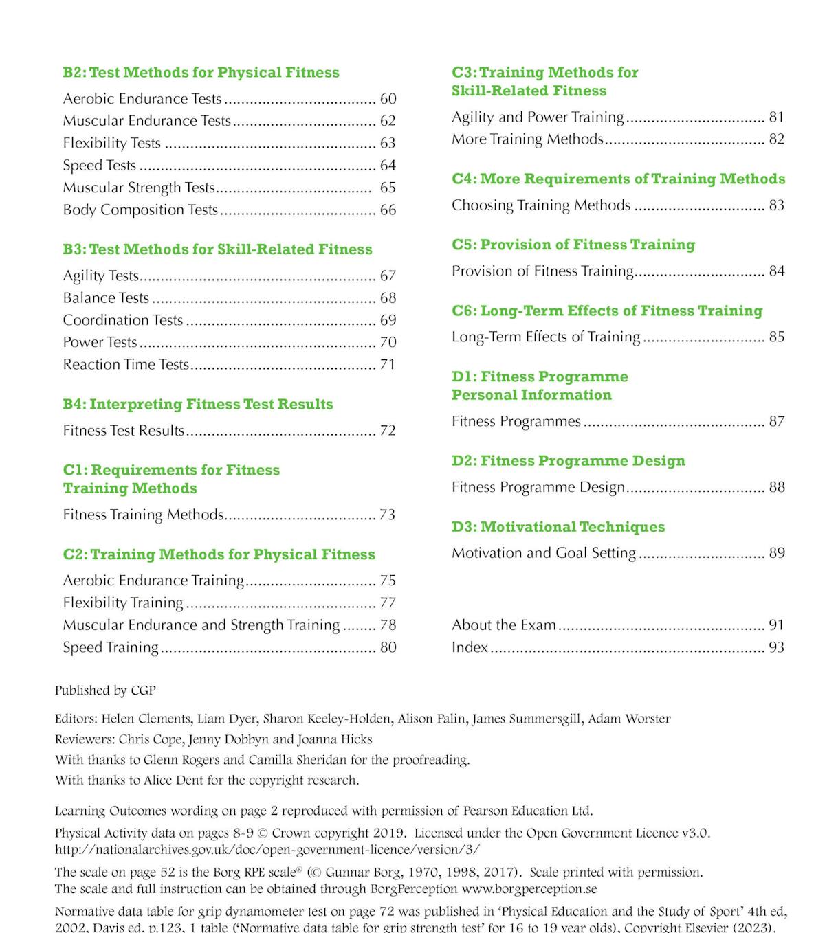 Contents and credits page showing comprehensive topic coverage and index