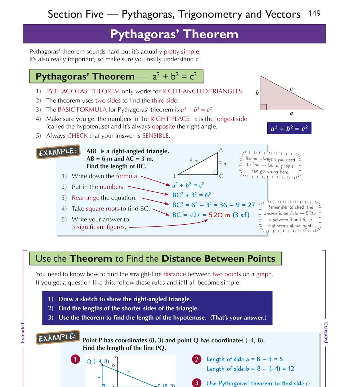 Sample page showing trigonometry formulas with colour-coded diagrams