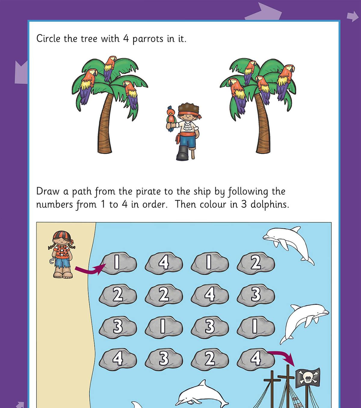 Pirate-themed counting activities with colourful illustrations