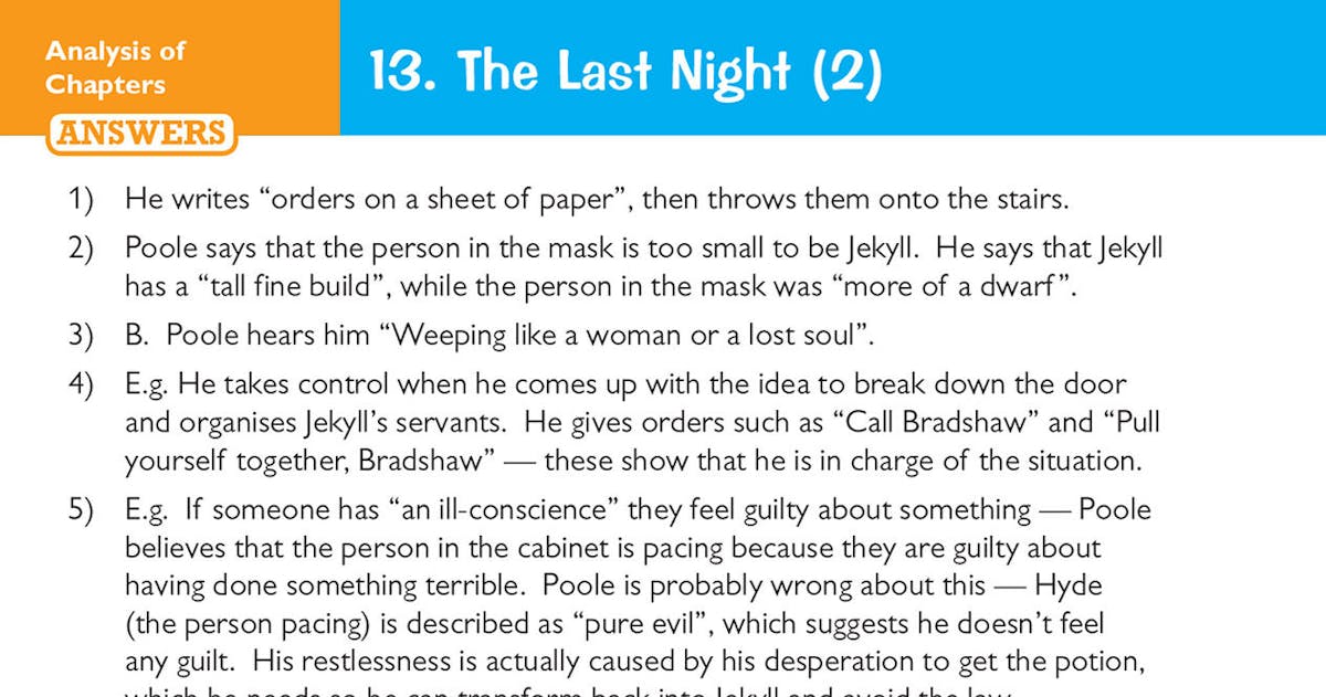 Sample revision card showing quick questions about Gabriel Utterson's character with exam-style prompts