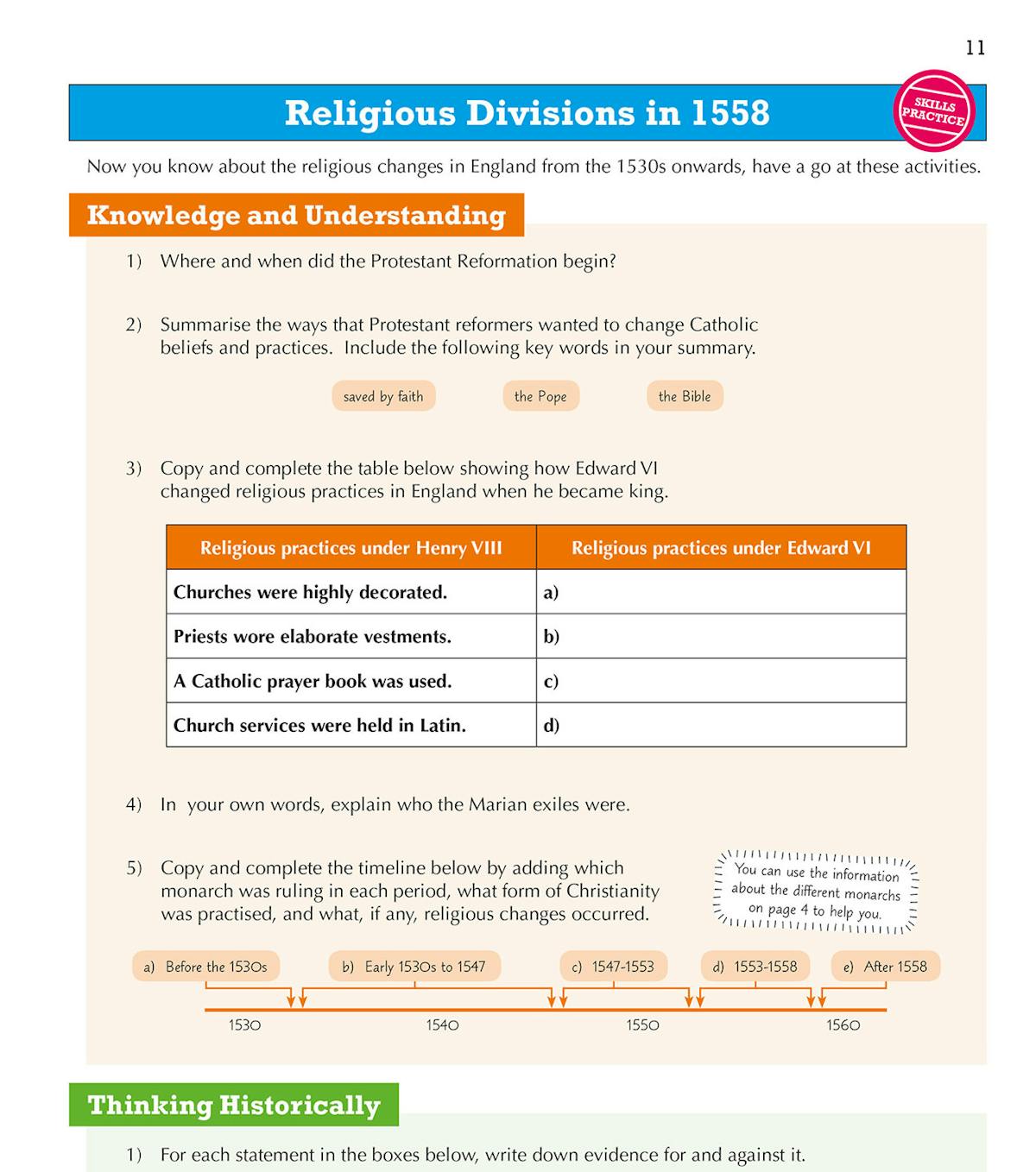 Sample spread showing religious divisions activities and knowledge questions