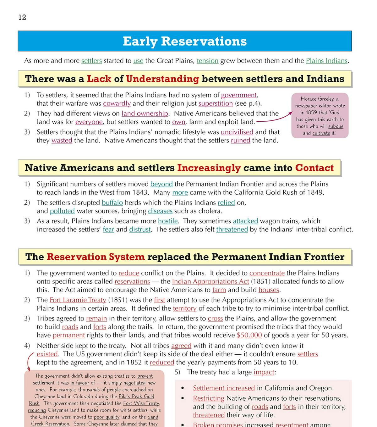 Sample page covering early reservations and settler-Indian relations
