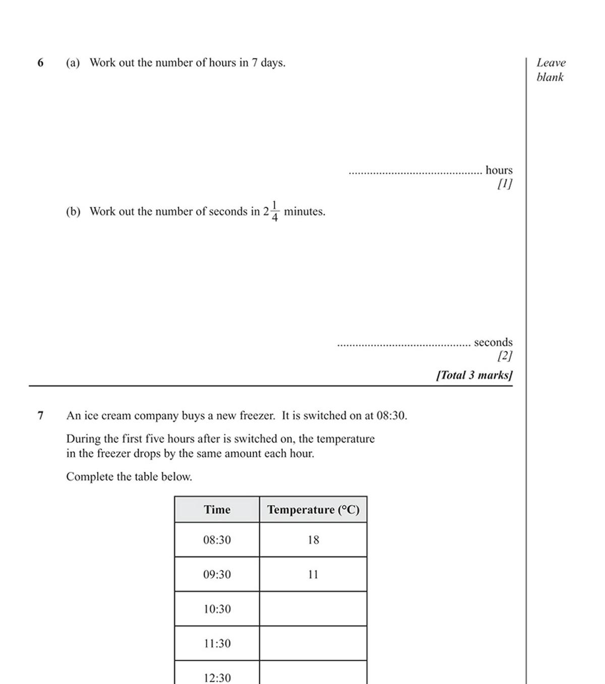 Sample page showing ratio and proportion questions with working space