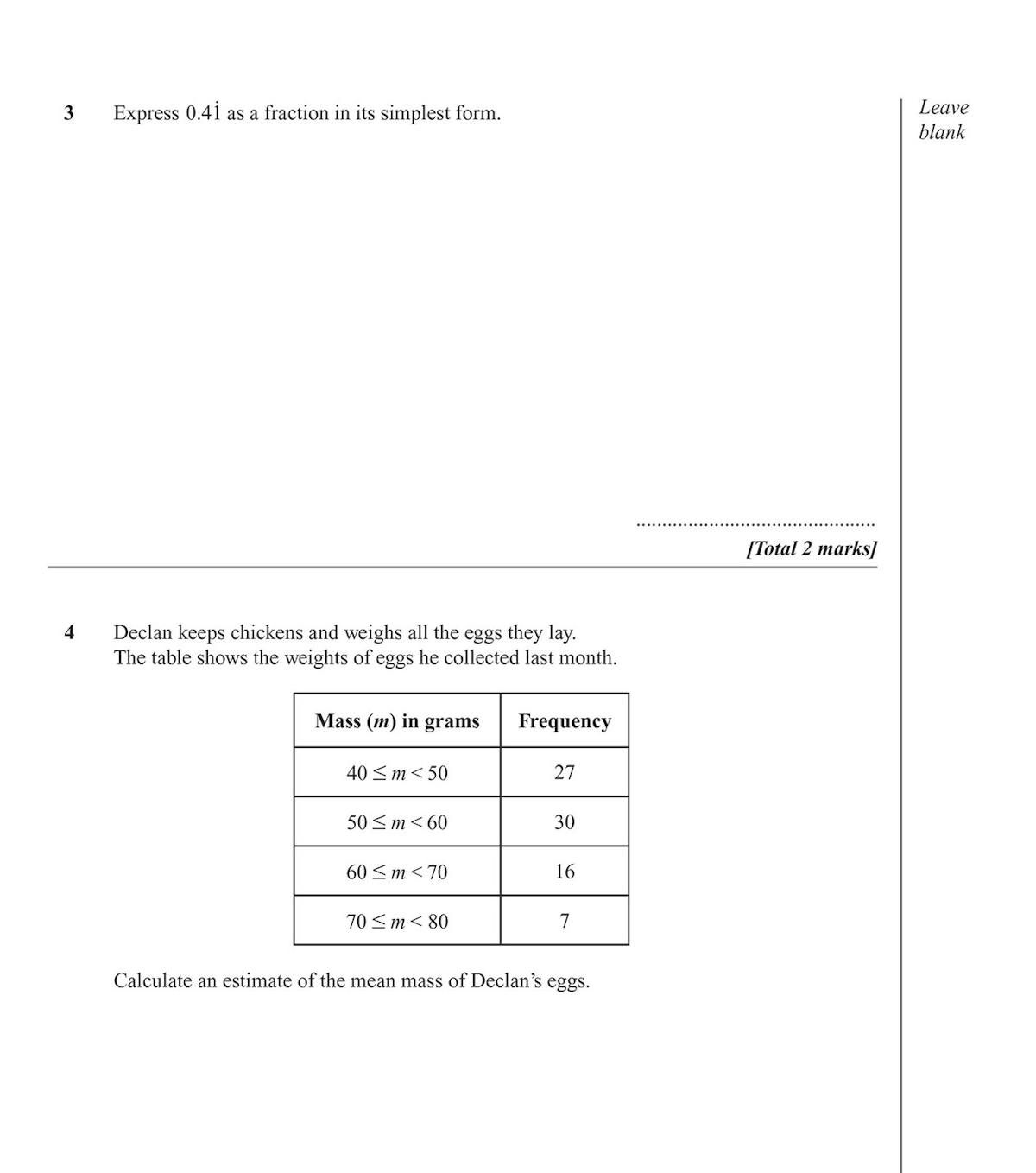 Sample question page from the Edexcel International GCSE Maths Higher practice papers