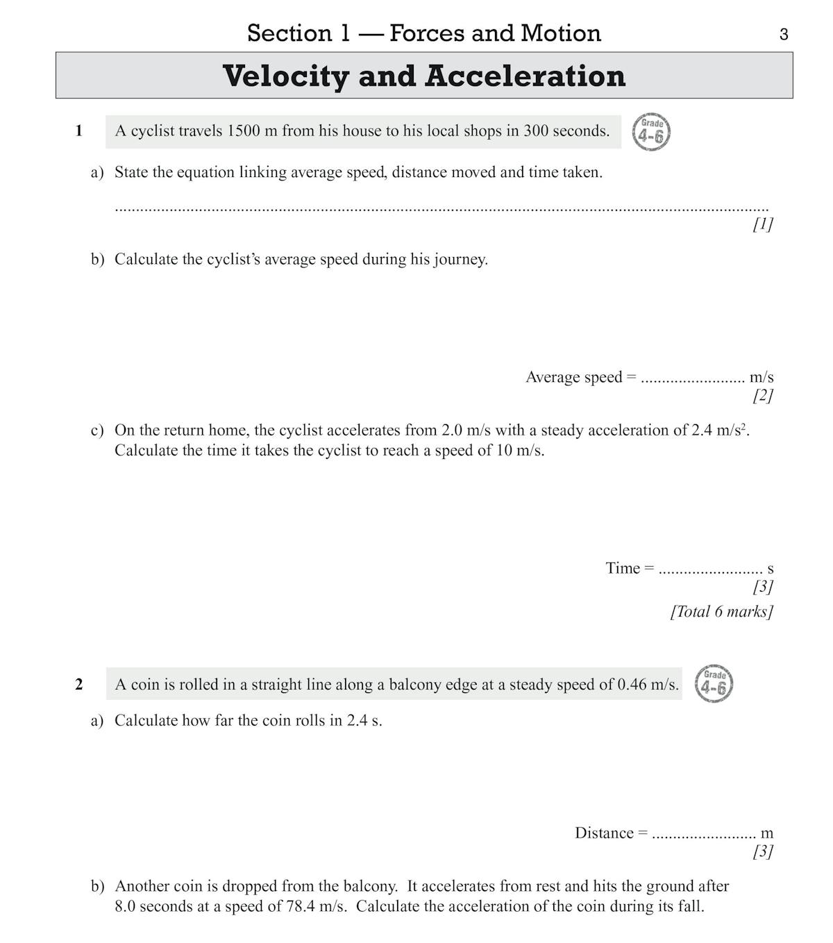 Page showing tractor acceleration problem with exam tip box and scoring guidance