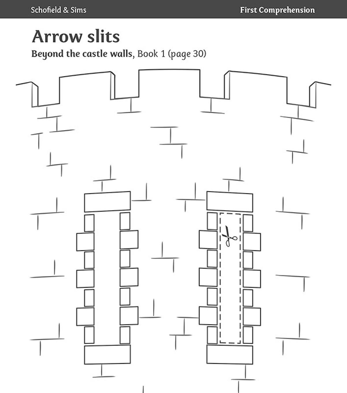 Arrow slits photocopiable activity page showing a castle-themed comprehension exercise