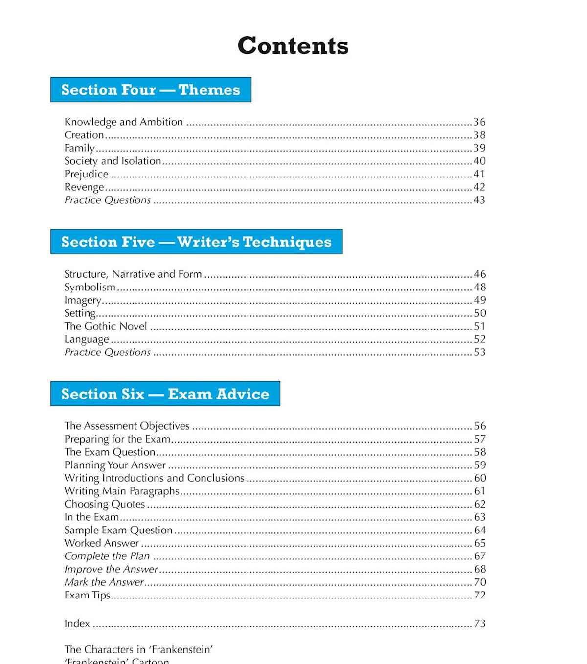 Character profile page analysing the monster with highlighted quotations and thematic notes