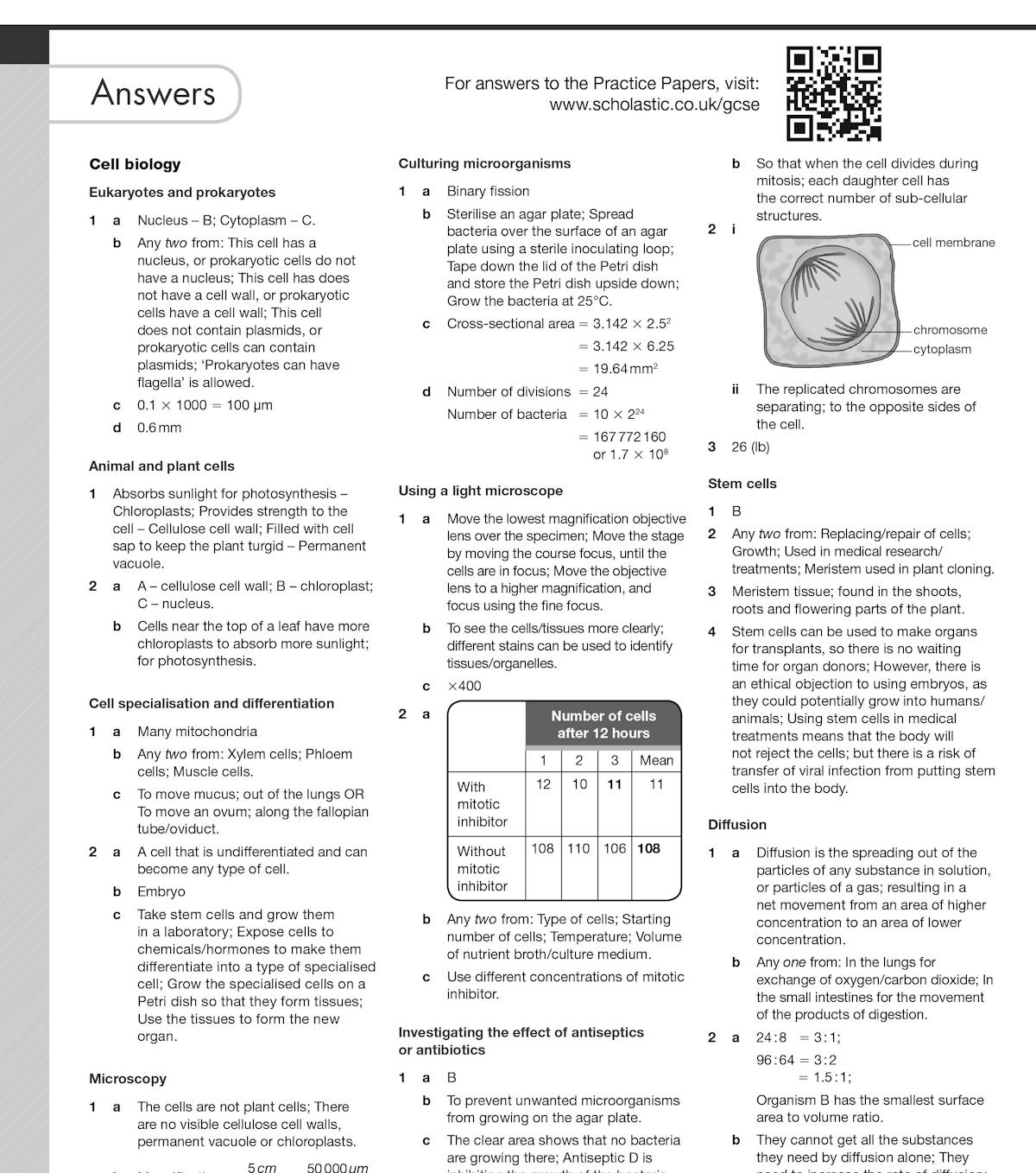 GCSE Biology Workbook cover and sample answer pages