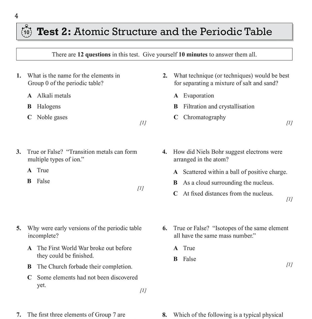 Sample test page with diagram-based questions and extended written answer spaces