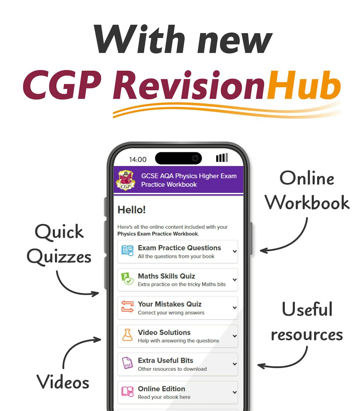 CGP RevisionHub online resources page on a smartphone screen