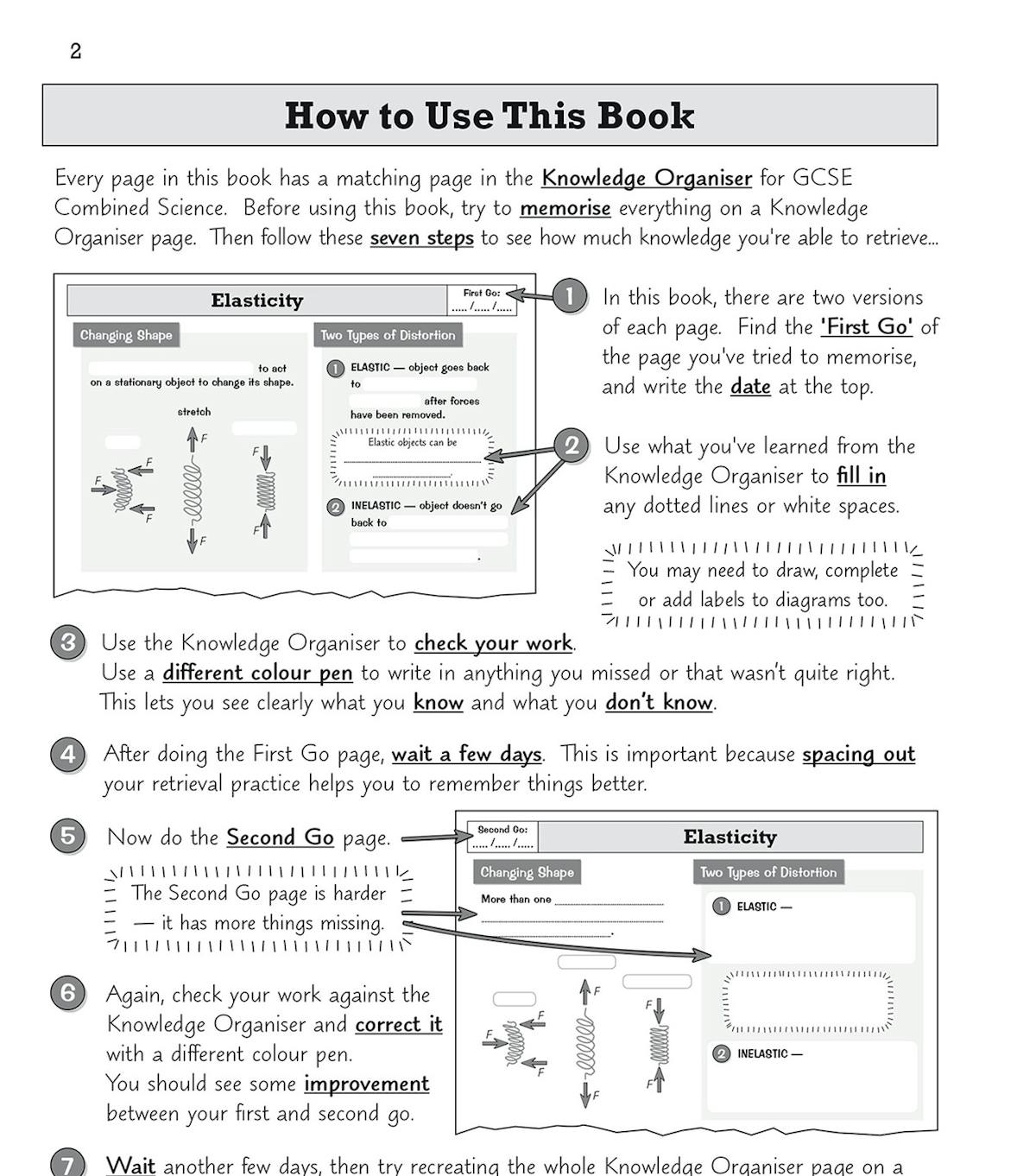 Sample mixed-practice quiz pages testing multiple Combined Science topics