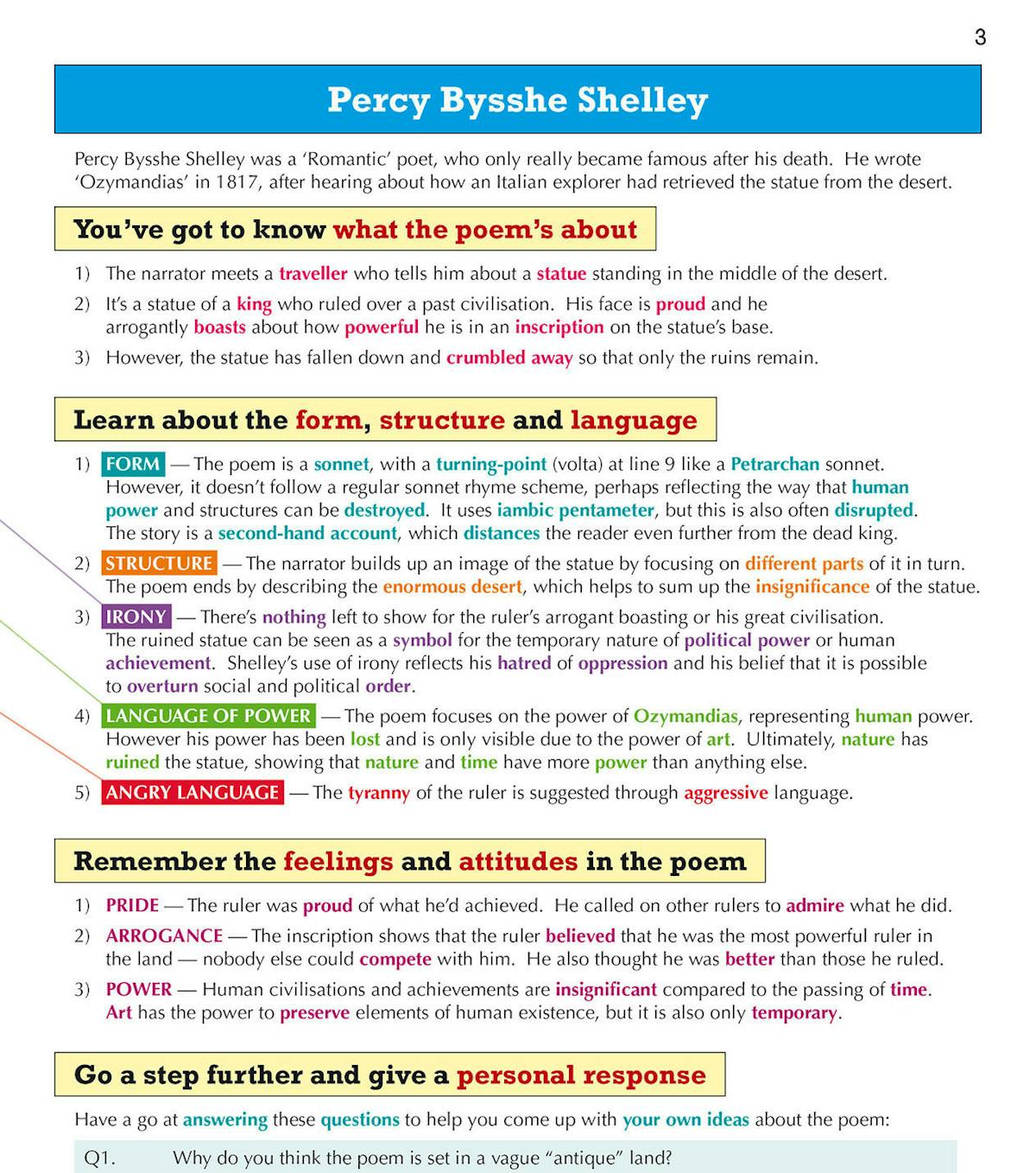 Sample poem analysis page demonstrating form, structure and language breakdown