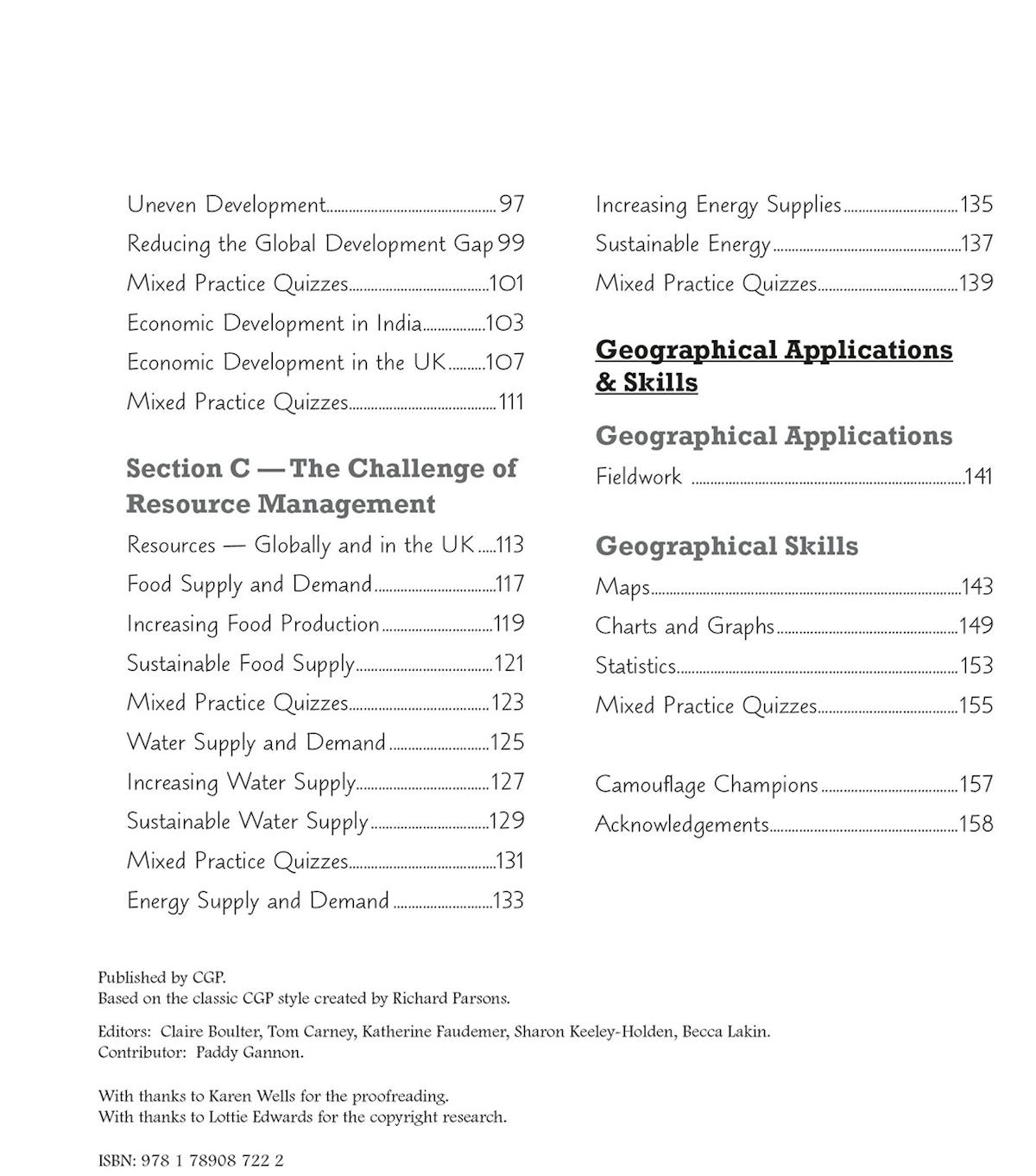 Contents page displaying full topic coverage