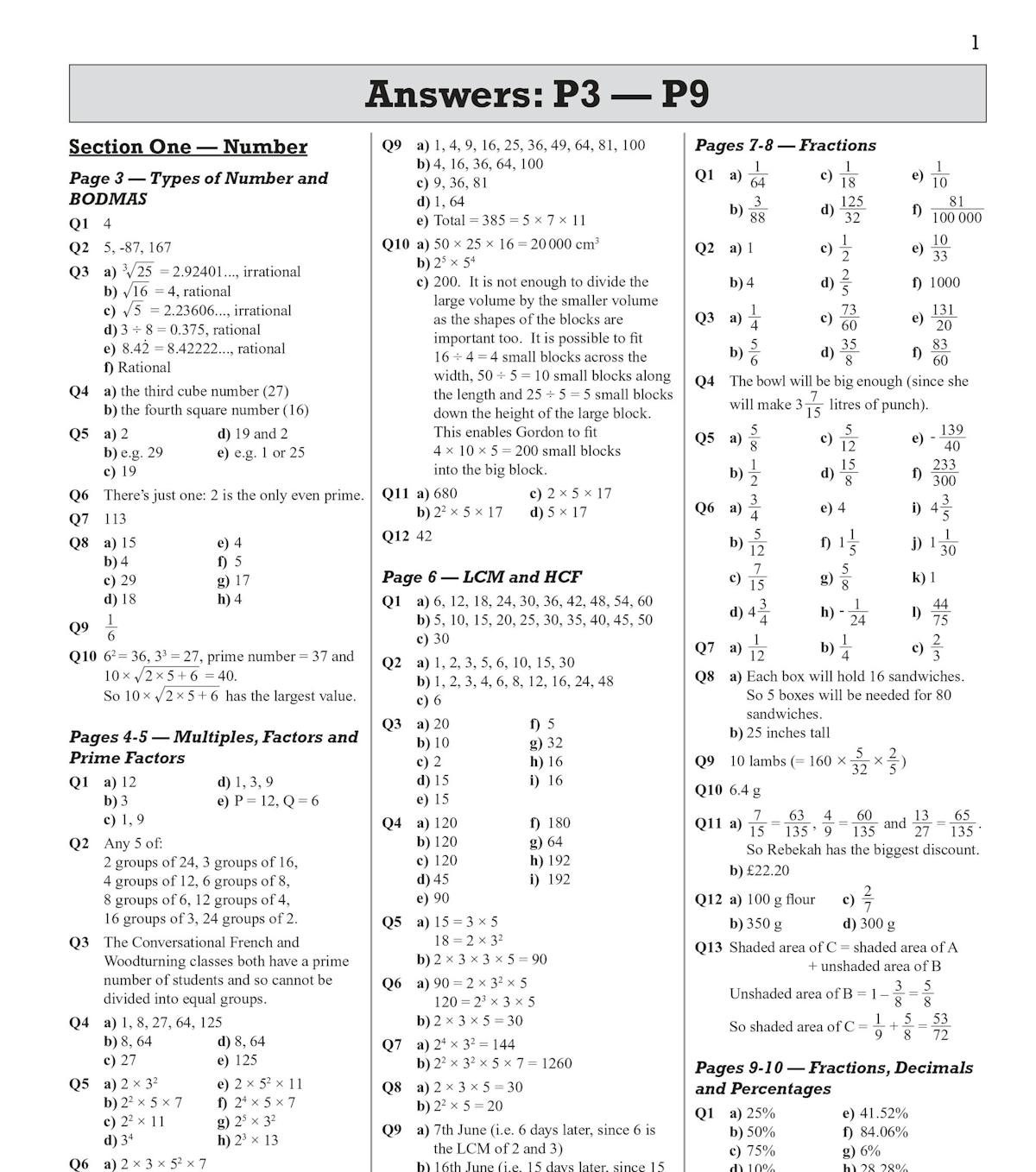 Sample answer pages showing detailed worked solutions for GCSE Maths topics