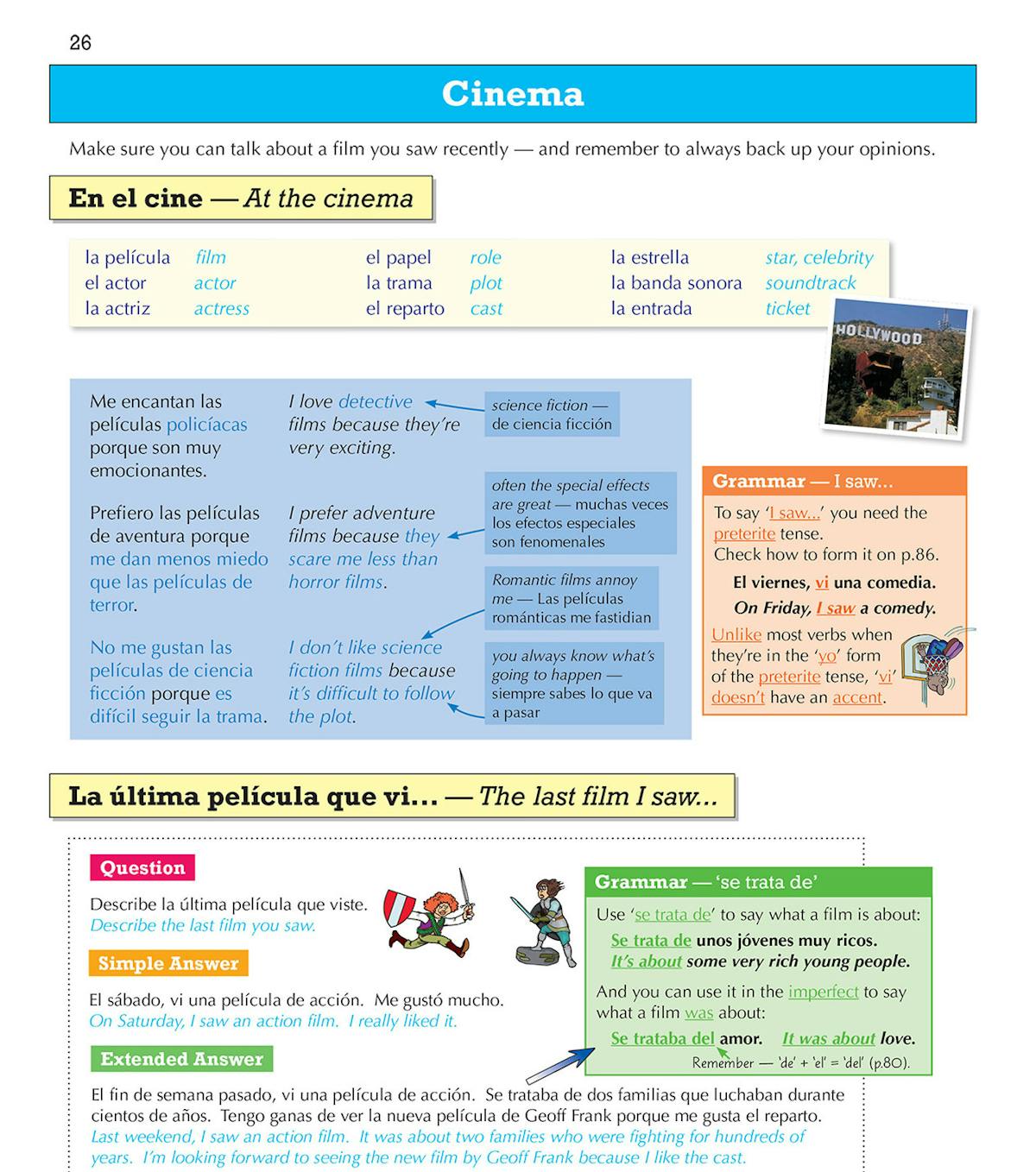 Interior page showing example GCSE Spanish vocabulary and grammar explanations