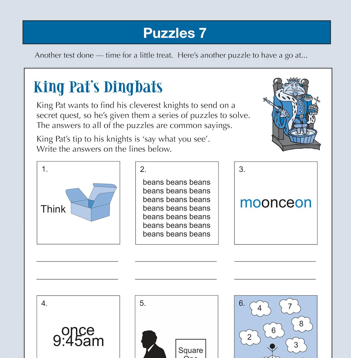 Puzzle page from GL 11+ English 10-Minute Tests showing word games