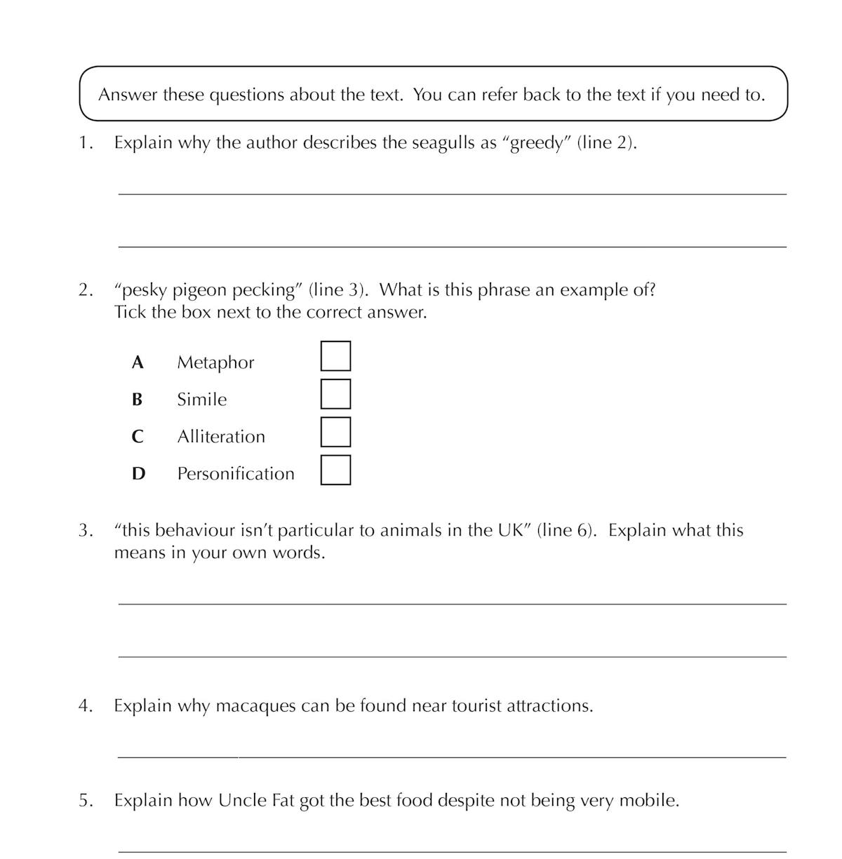 Sample comprehension question page from GL 11+ English 10-Minute Tests