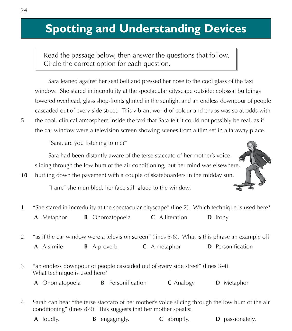 Another sample page from the GL 11+ English Stretch Workbook displaying a reading comprehension passage with inference and context questions