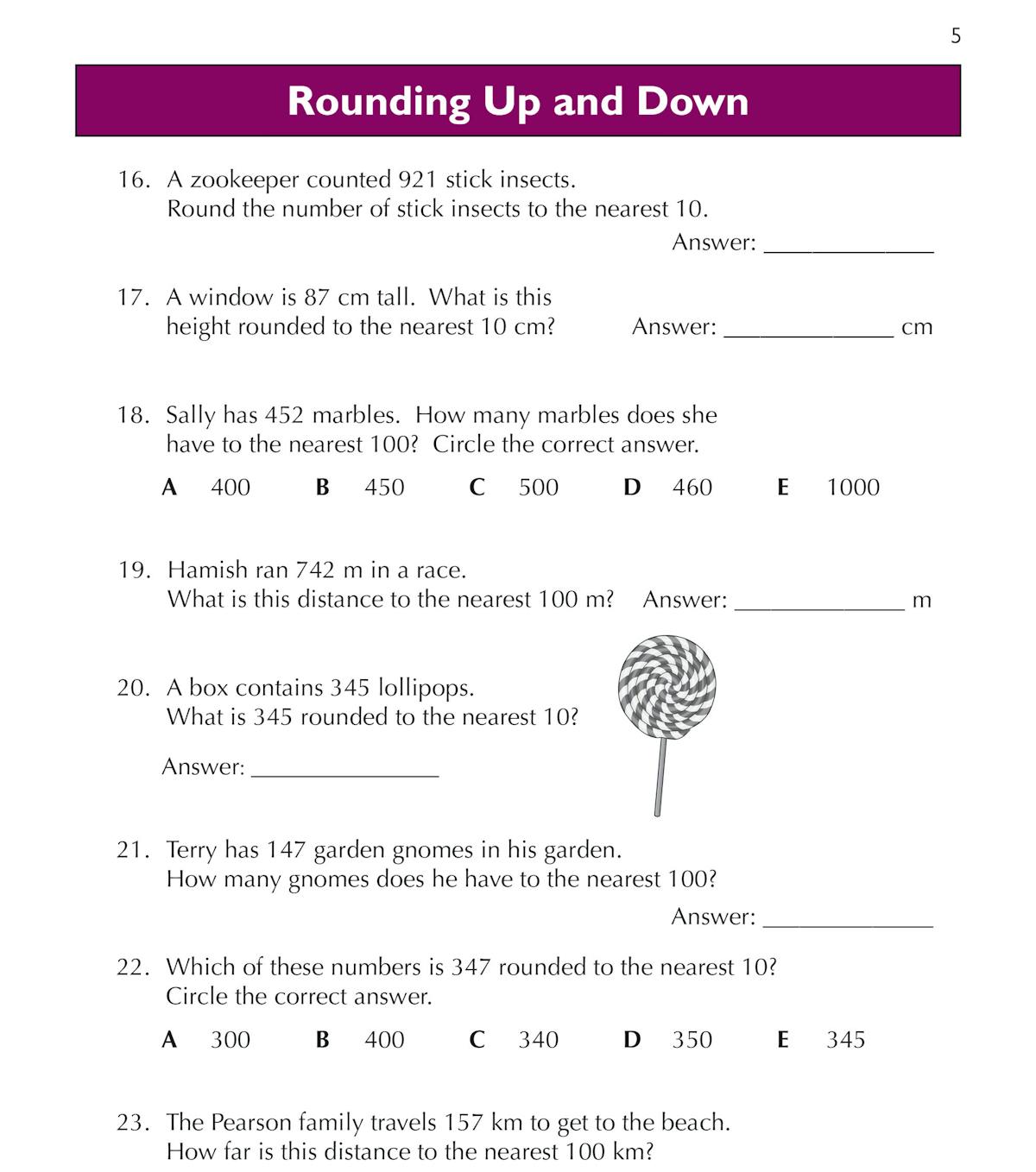 Rounding Up and Down questions with multiple-choice and written answer formats