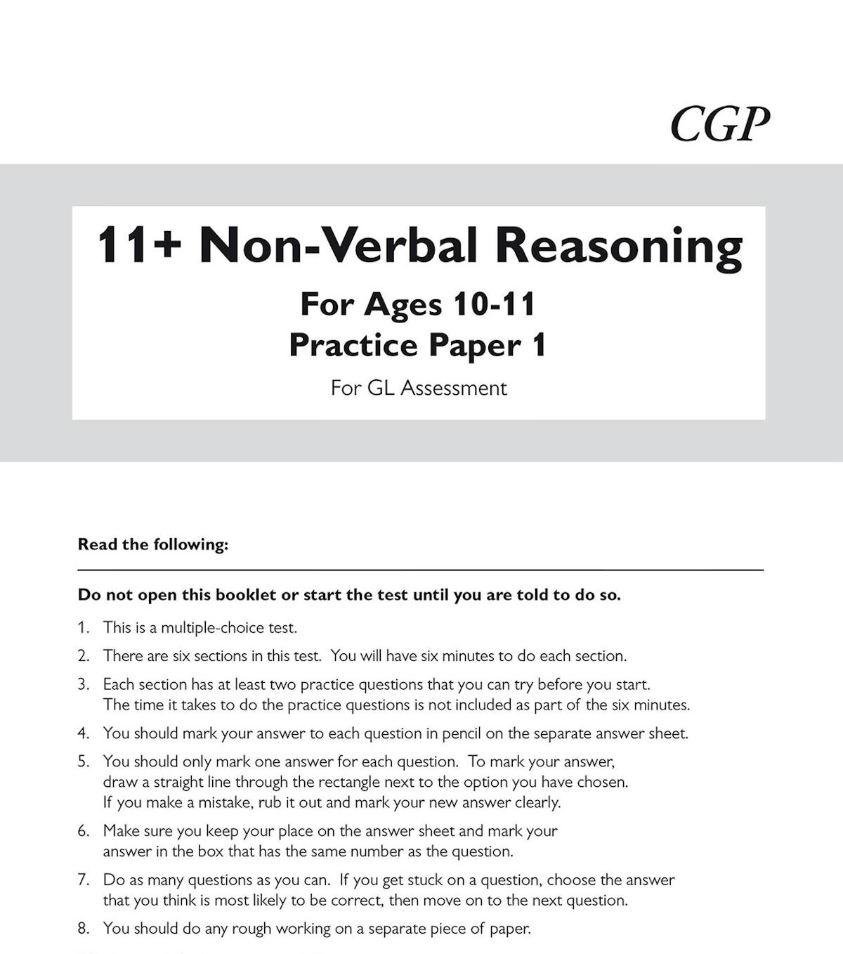 Non-Verbal Reasoning practice paper front cover for ages 10-11