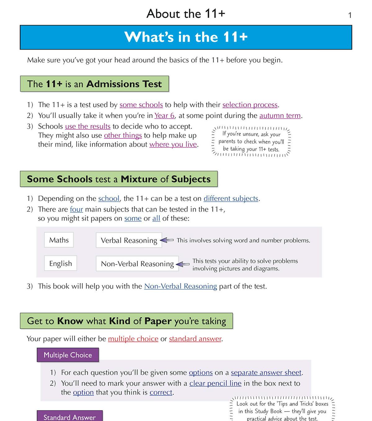 Introduction page explaining what the 11+ is and which subjects are tested