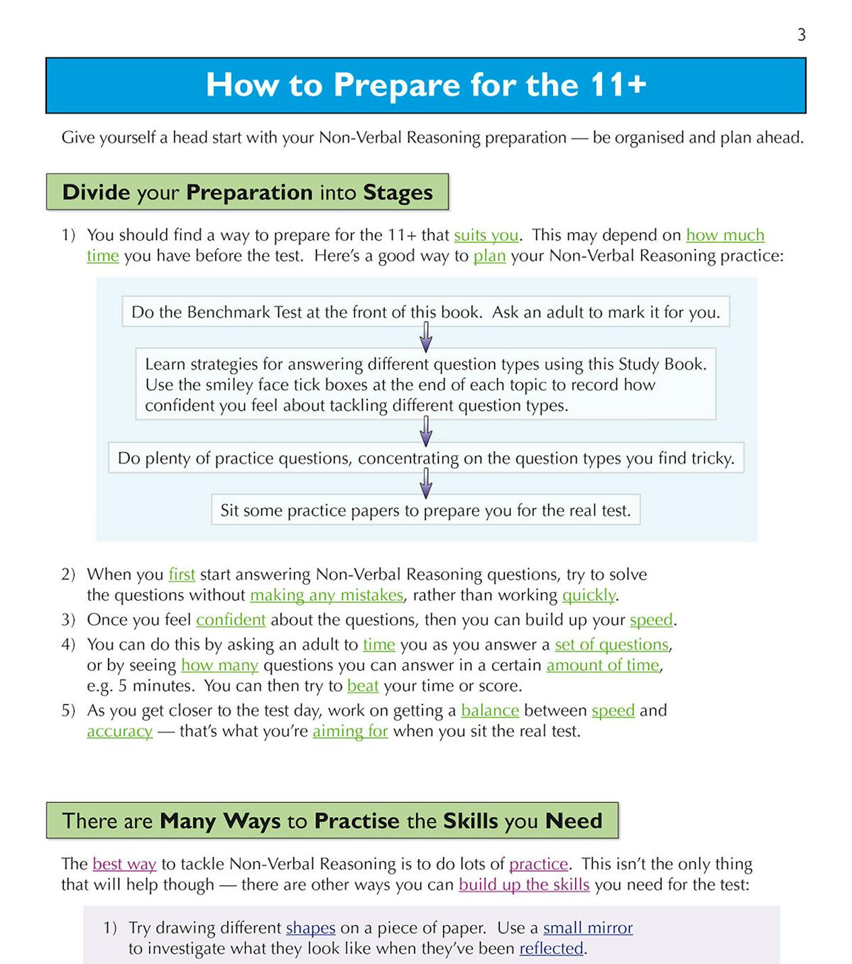 Sample page showing step-by-step preparation stages for Non-Verbal Reasoning