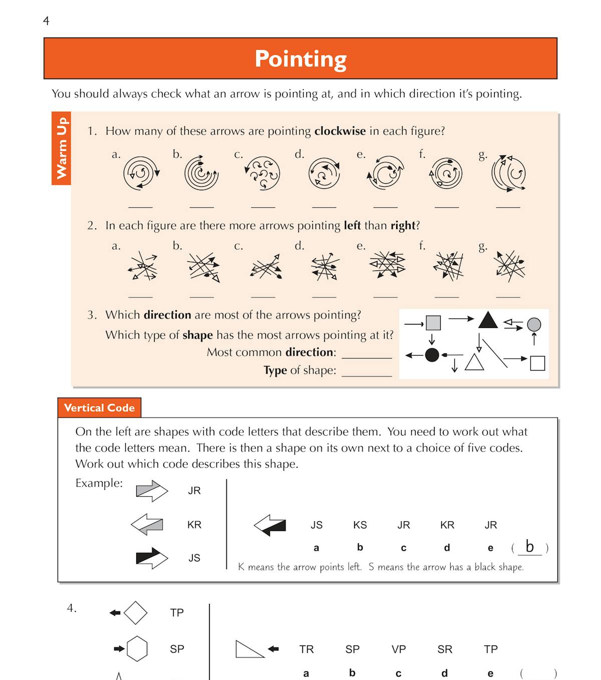 Sample page showing warm-up exercises on pointing, vertical code, and spotting patterns