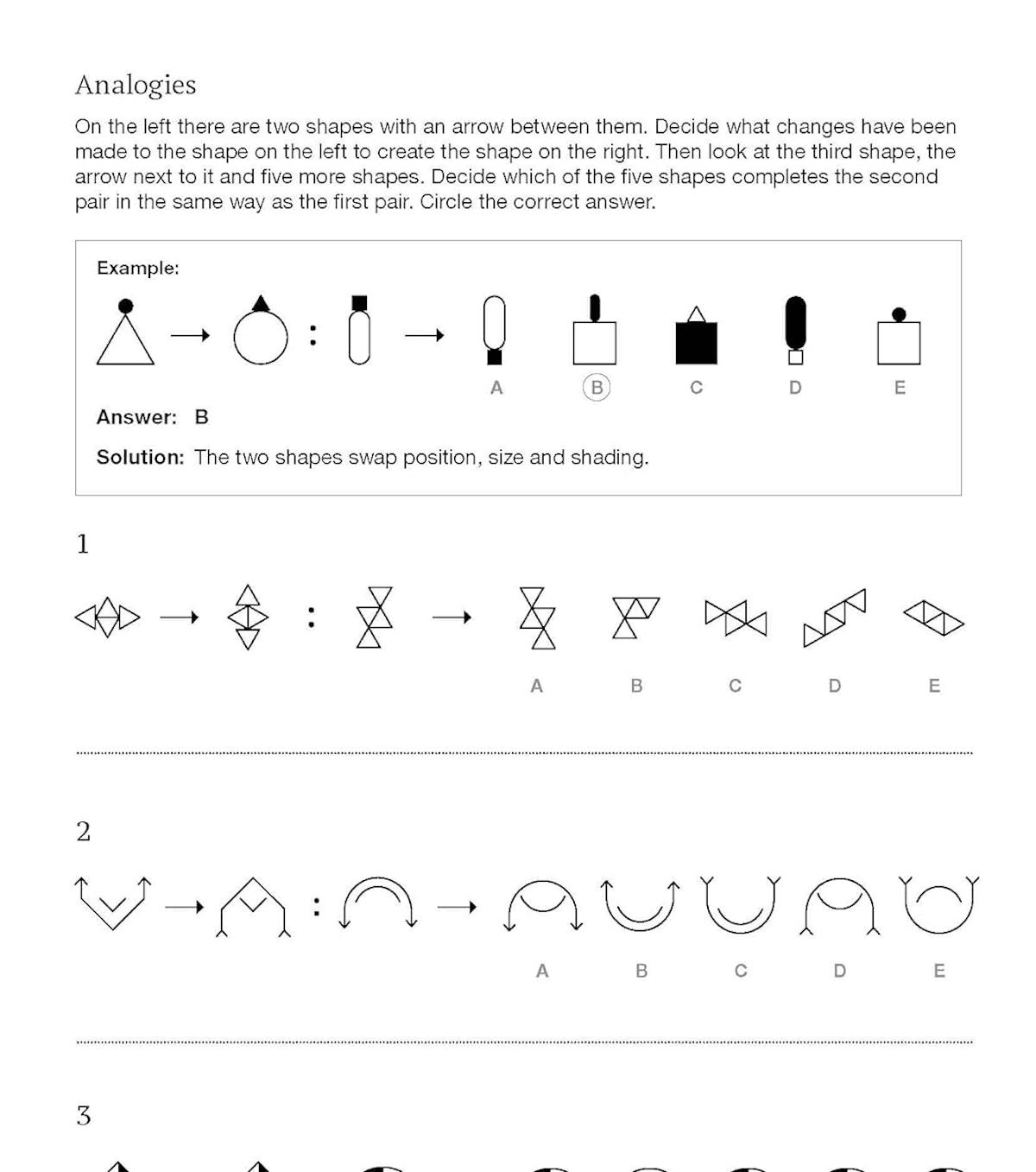 Sample analogies practice page with clear instructions and worked example