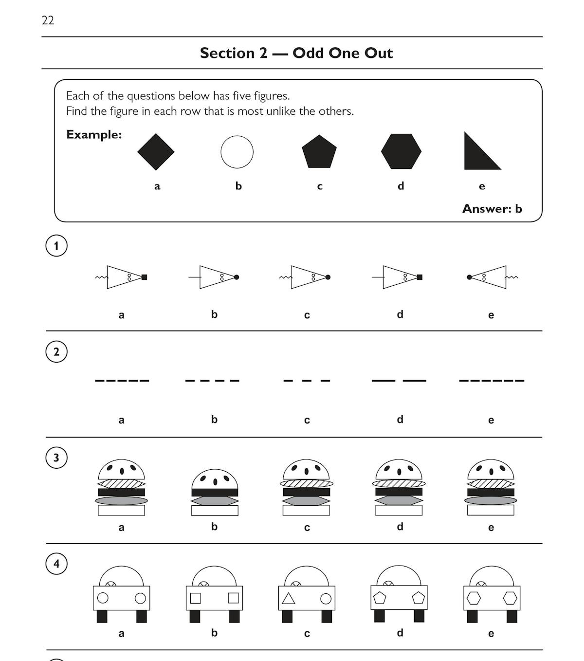 Interior page showing Odd One Out section with worked examples and practice questions