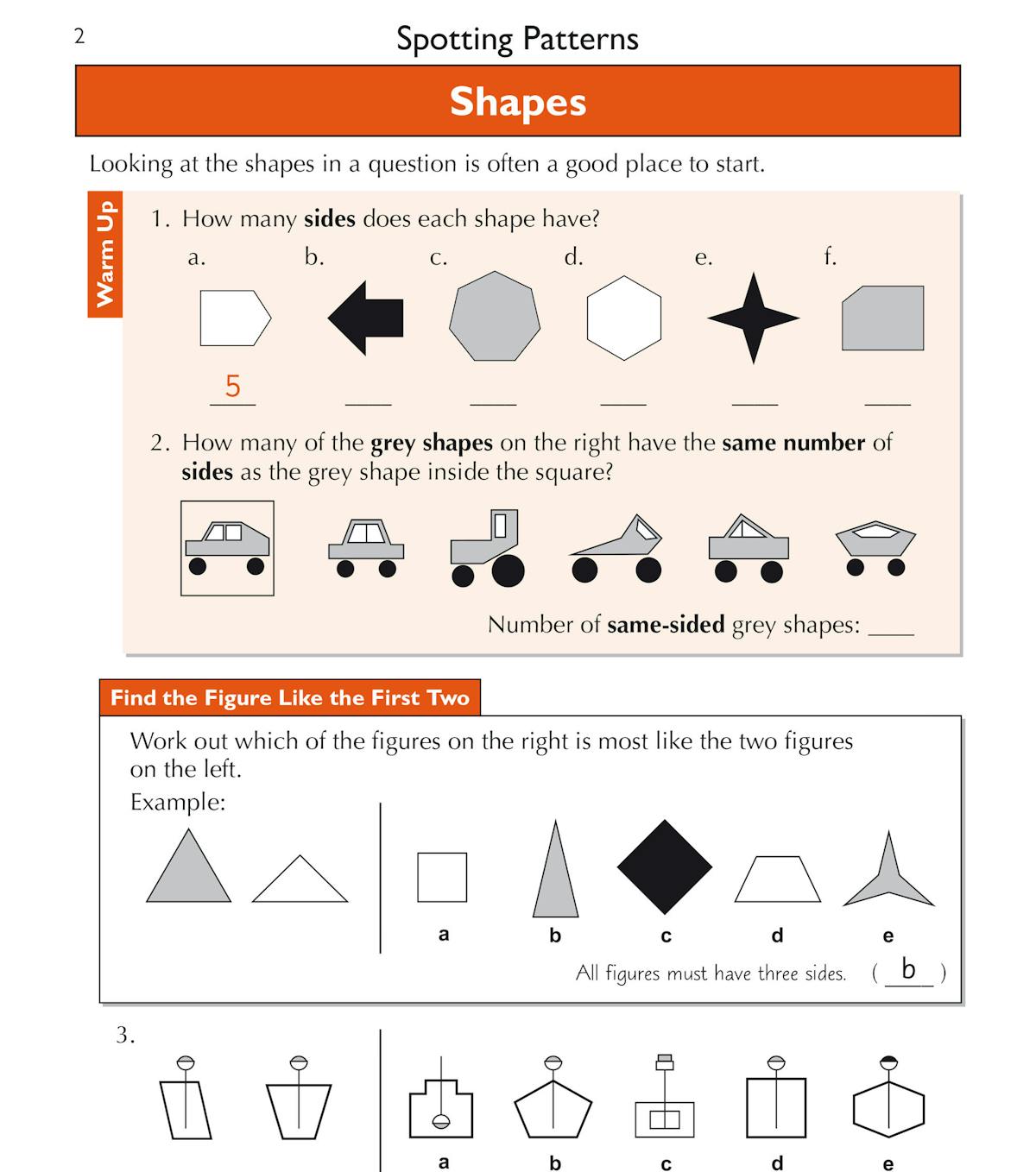 Spotting Patterns warm-up exercises from the GL 11+ Non-Verbal Reasoning Workbook