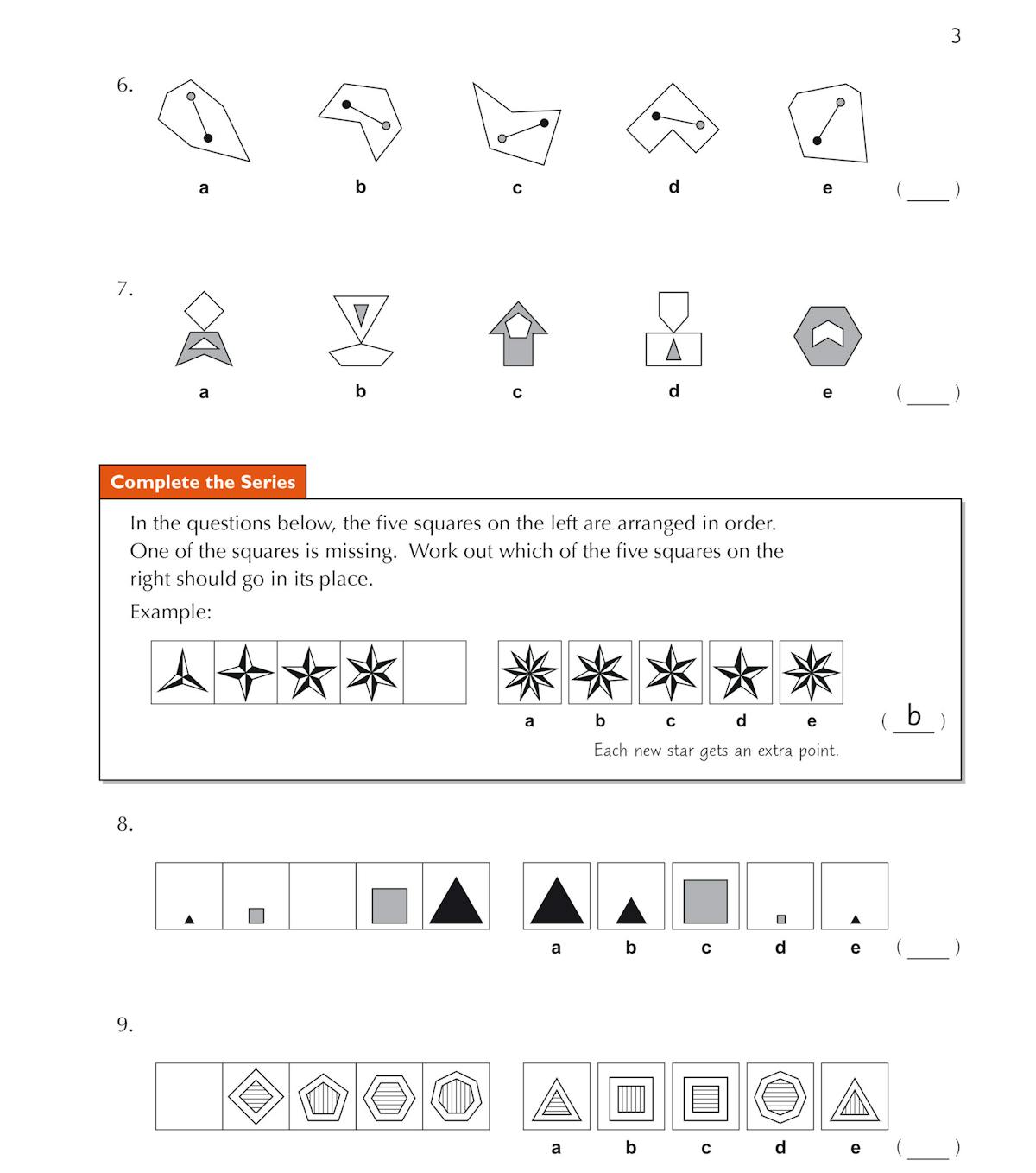 Sample non-verbal reasoning questions showing pattern recognition and shape manipulation exercises