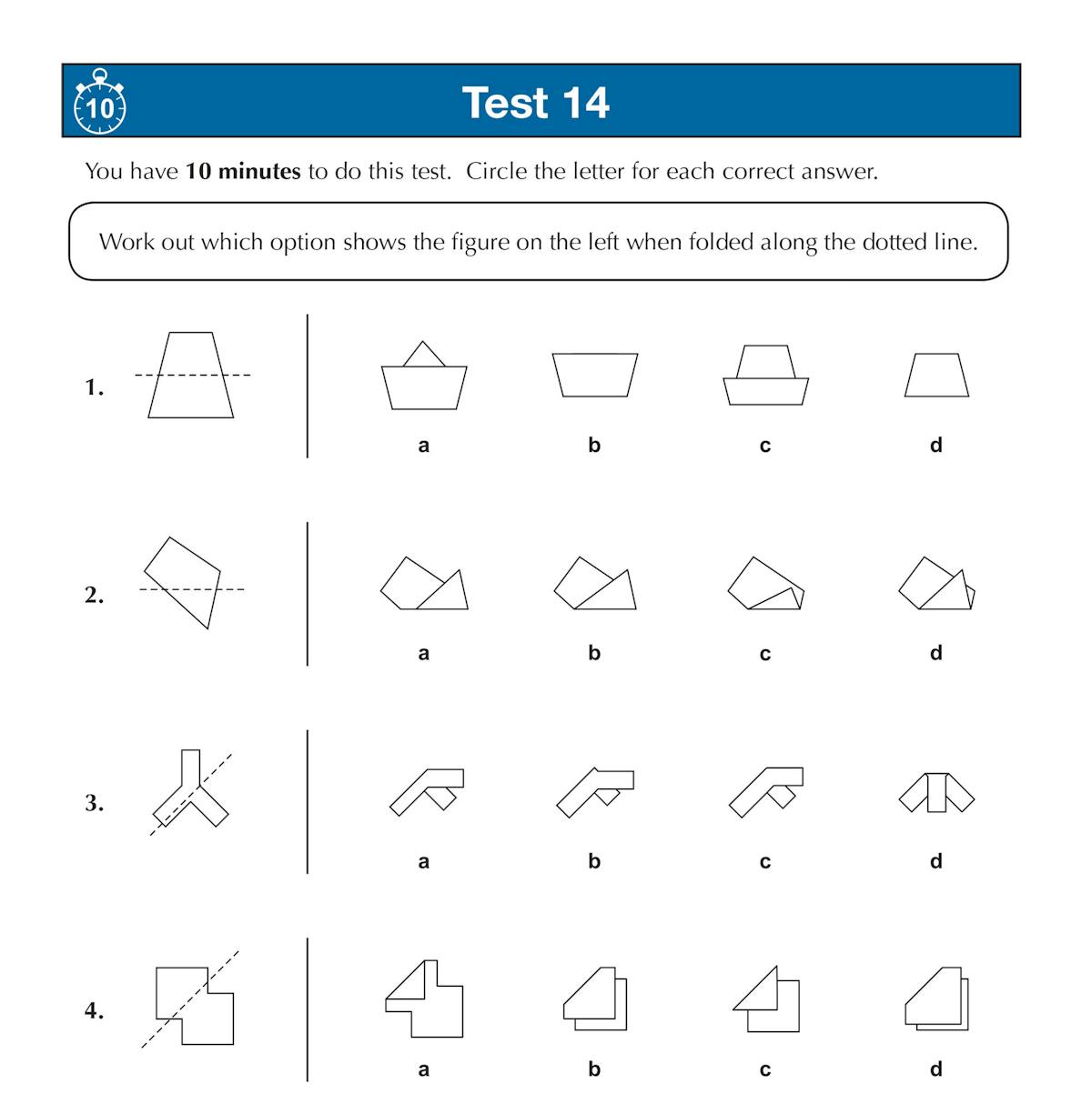 Sample test page showing paper folding questions with multiple-choice answers