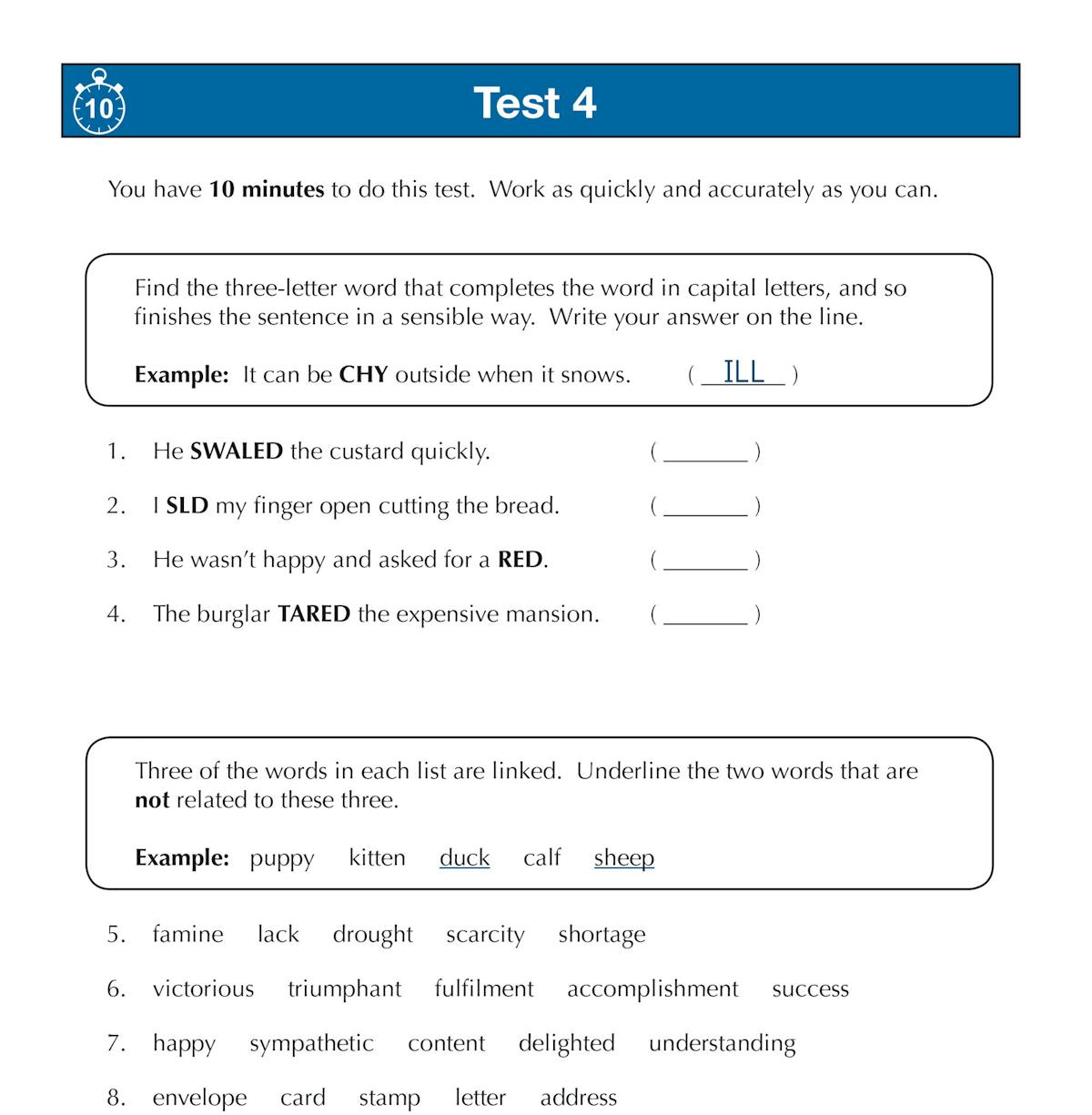 Answer section showing detailed explanations for test questions