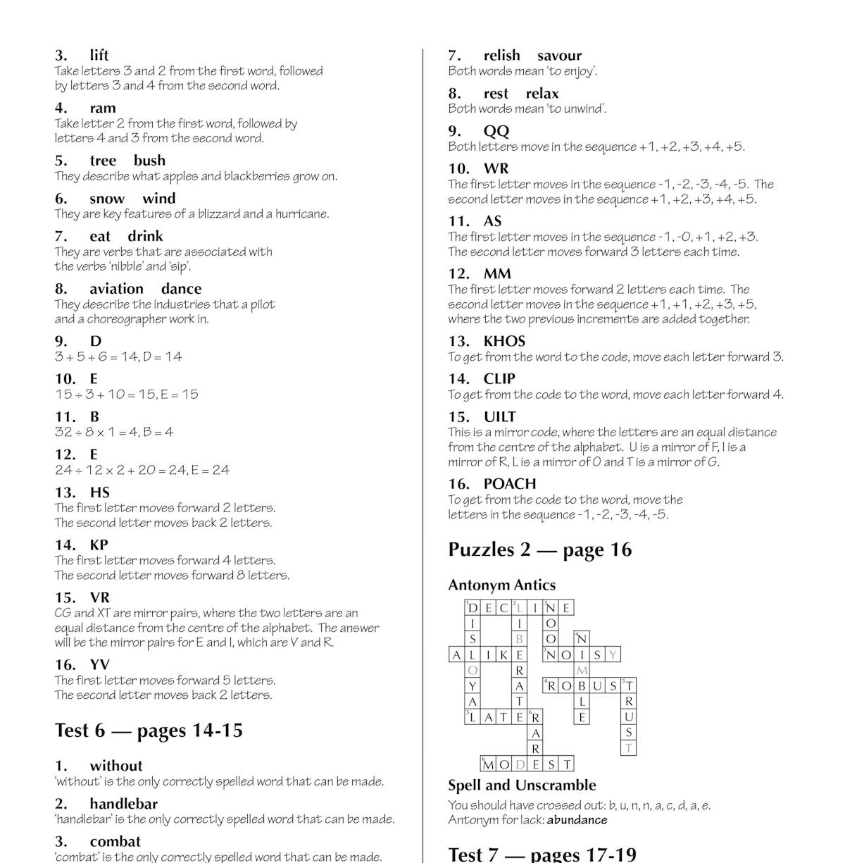 Sample test page showing question formats and instructions