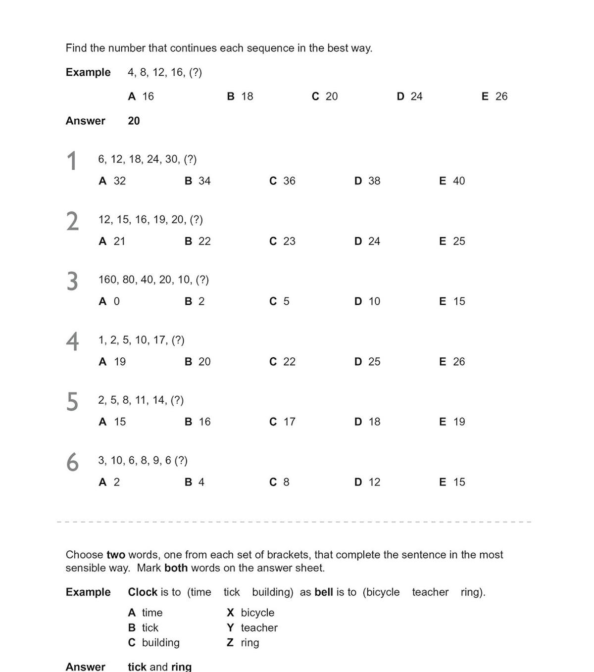 GL 11+ Verbal Reasoning Practice Papers book cover showing sample reasoning questions