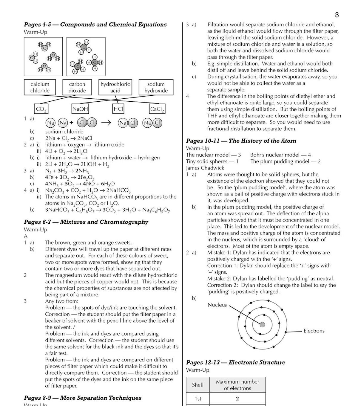 Sample answer page showing worked solutions for GCSE Chemistry topics