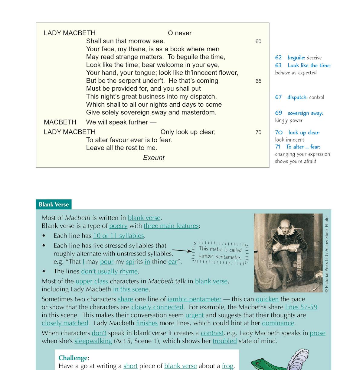 Full script page with line-by-line annotations and glossary definitions