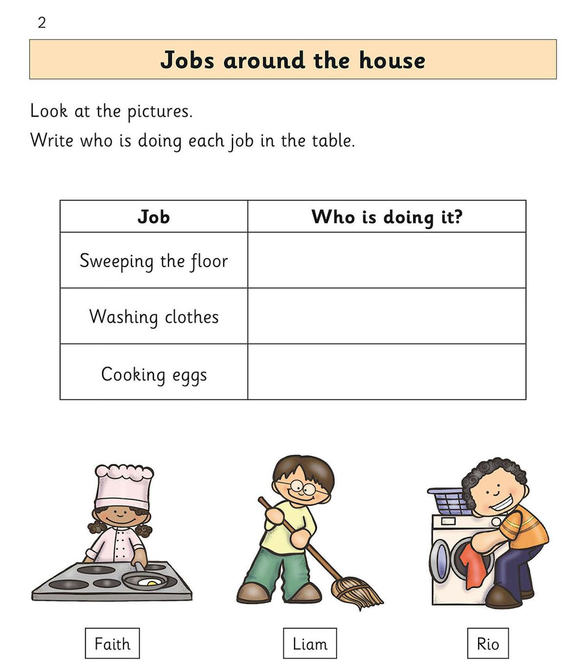Sample comprehension page showing colourful illustrations and varied question styles
