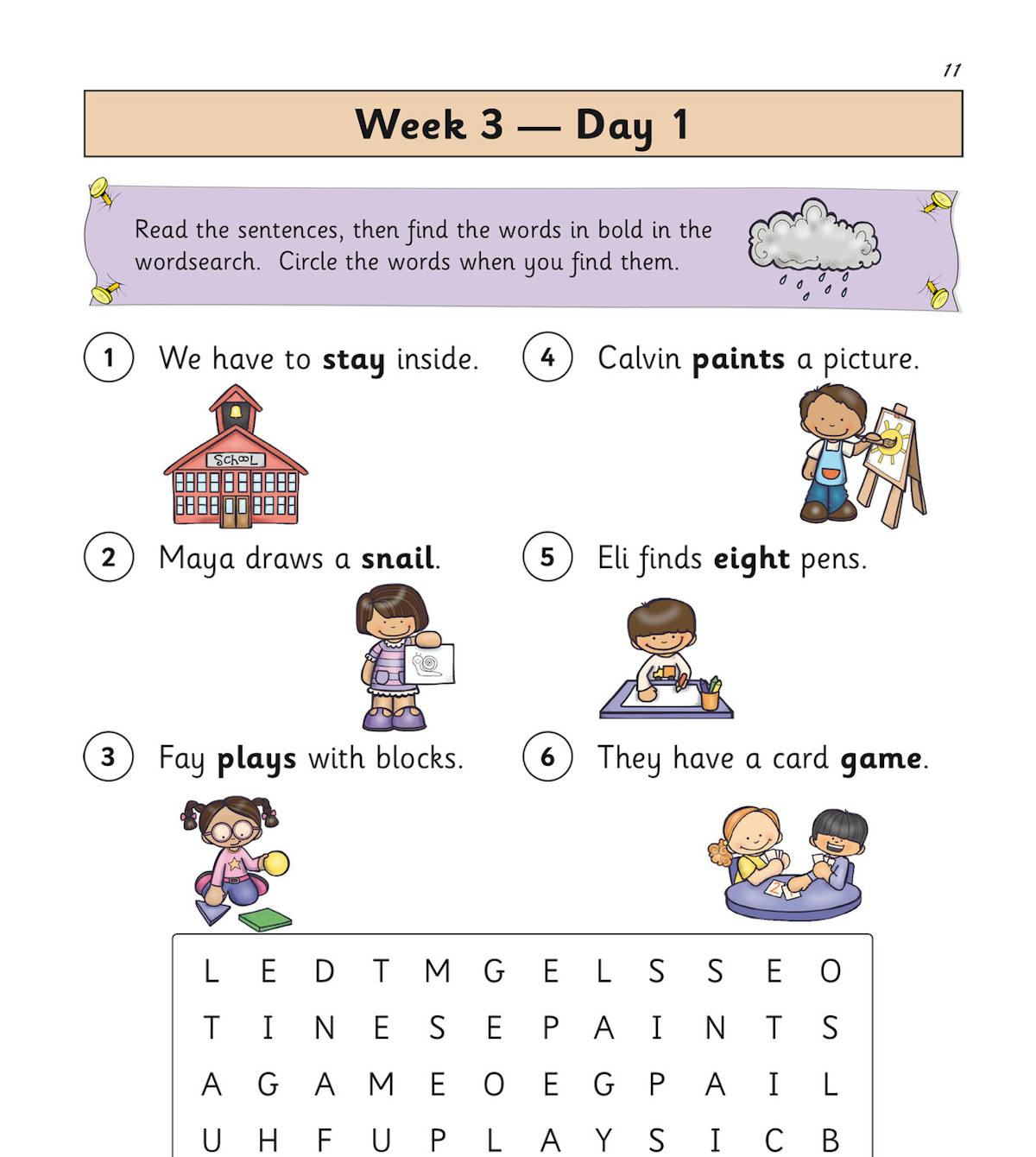 Sample wordsearch activity page from the Year 1 Summer Term workbook