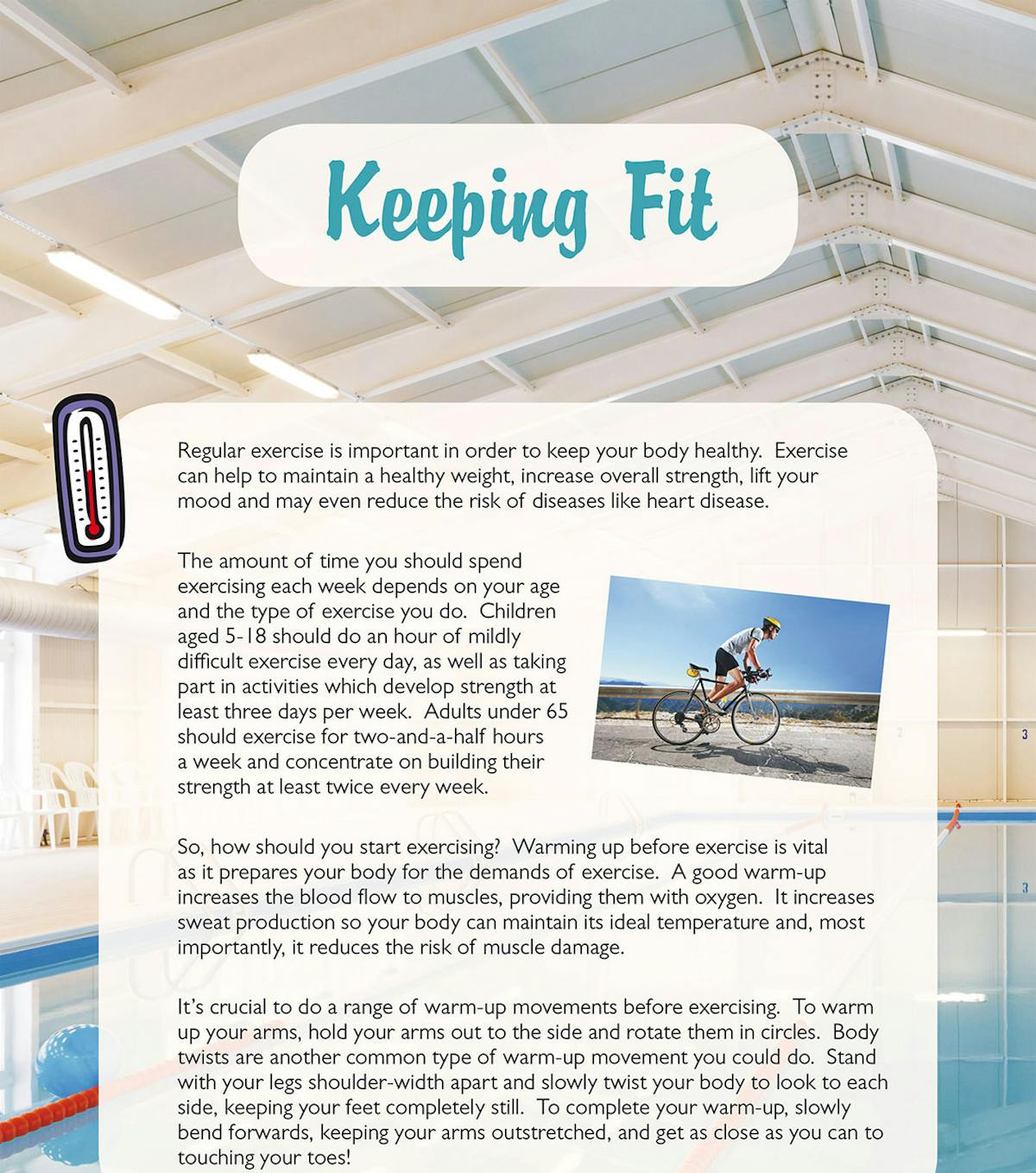 Page from practice paper showing information text about exercise with comprehension questions