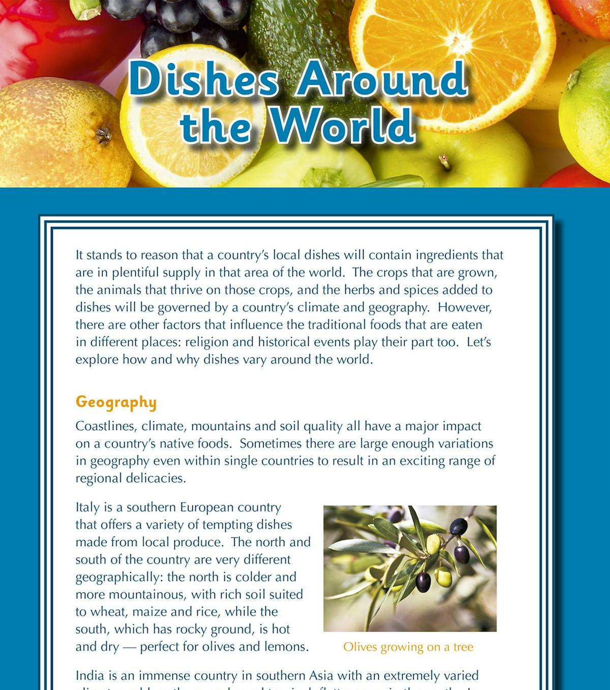 Sample page from KS2 English SATS practice papers showing comprehension questions about dishes around the world