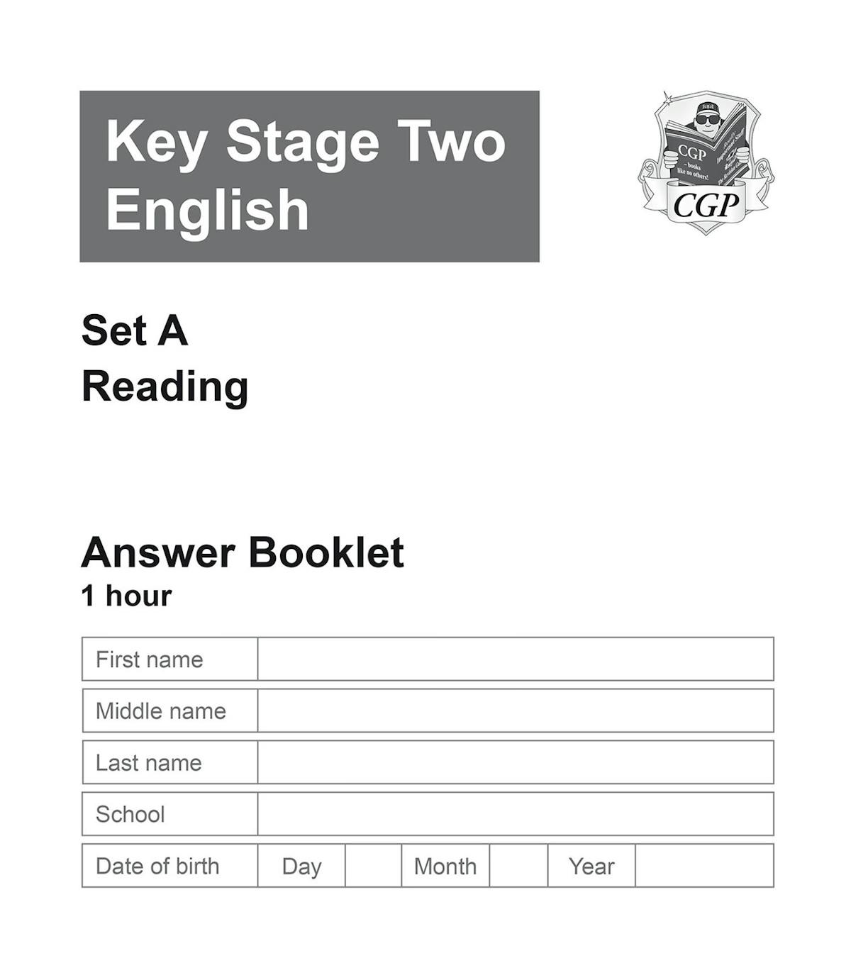 Answer booklet cover for Key Stage Two English Set A Reading