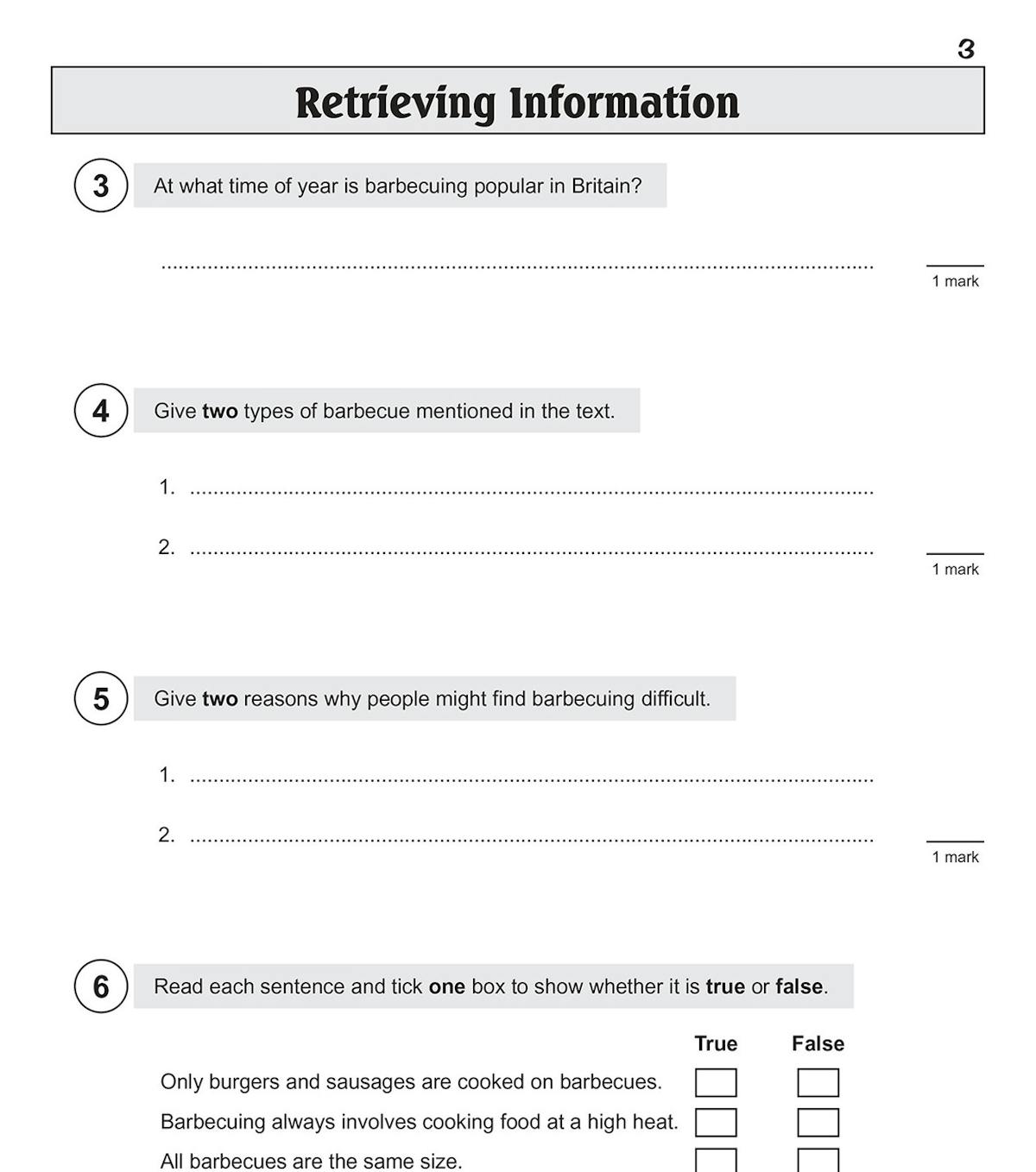 Sample page from the KS2 English SATS Question Book Stretch showing retrieval information questions